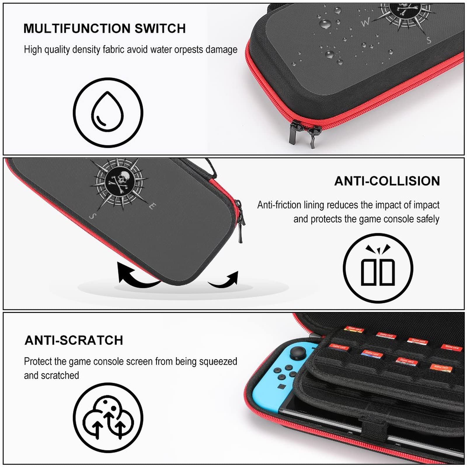 Compass Rose and Skull Nintendo Switch Carrying Case - Portable Travel Cover with 20 Game Card Slots - Perfect for Gaming on the Go, Travel Protection, and Switch Accessories Storage