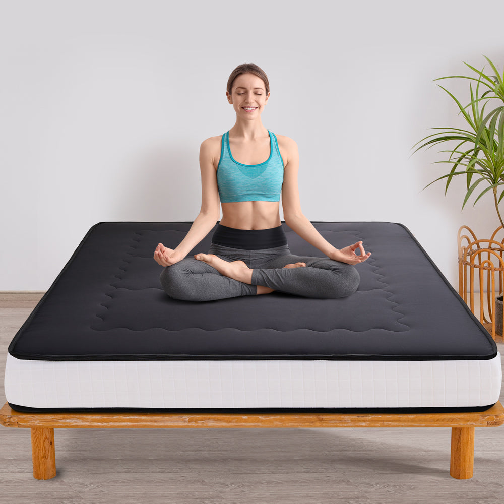 MAXYOYO 8-Inch Super Thick Floor Futon Mattress - Classic Wave Quilted Japanese Style Tatami Bed - Black - Perfect for Small Spaces, Guest Rooms & Minimalist Home Decor