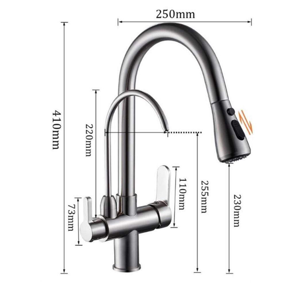 Premium 3-Way Water Filter Kitchen Faucet - Brass Chrome-Plated Pull-Out Sprayer with 360° Rotation | Hot & Cold Water Purification System | Ideal for Modern Kitchens, RV Camping & Outdoor Cooking
