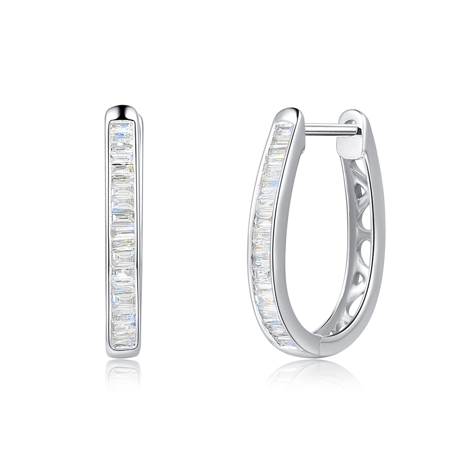 FANCIME 18K Solid Real White Gold Genuine Diamond Hoop Earrings - Small Oval Huggie Hoop Earrings with Open Heart Design - Fine Jewelry for Women (0.2cttw/13mm, 0.23cttw/15mm, 0.29cttw/17mm) - Perfect Birthday Gift, Anniversary Present & Everyday Elegance