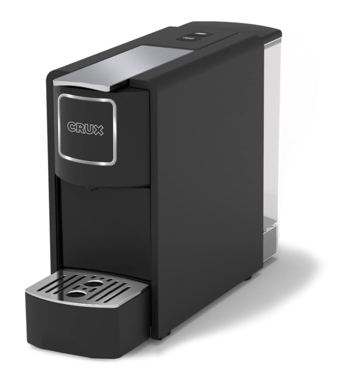 Premium Crux Espresso Machine for Nespresso Pods - Programmable Coffee Maker with Large Removable Water Tank & Drip Tray, Compatible with Original & Third-Party Capsules, Black & Silver - Perfect for Home, Office, and Coffee Shop Use