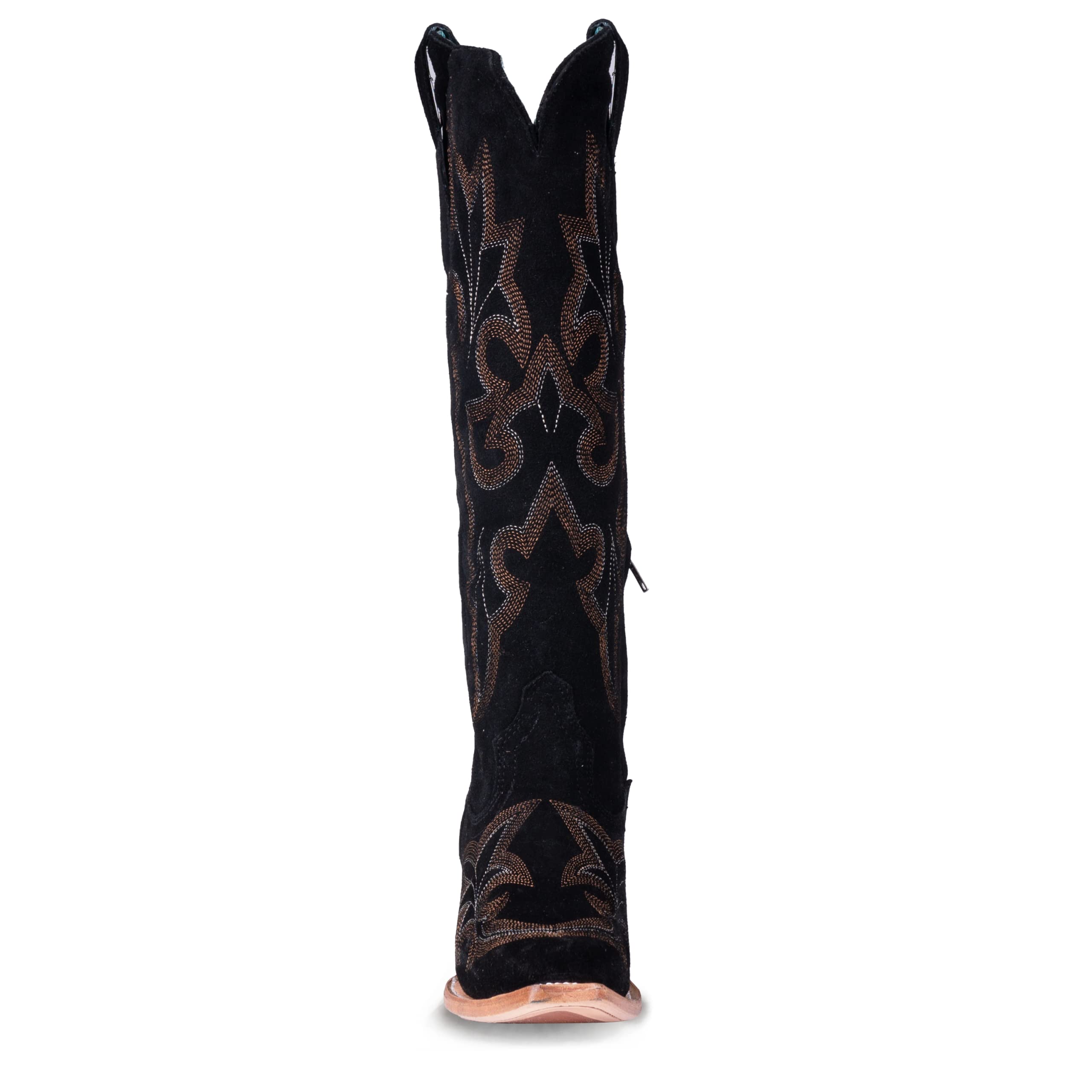 Women's Suede Embroidered Knee High Corral Boots - Snip Toe Mid Heel (2-3