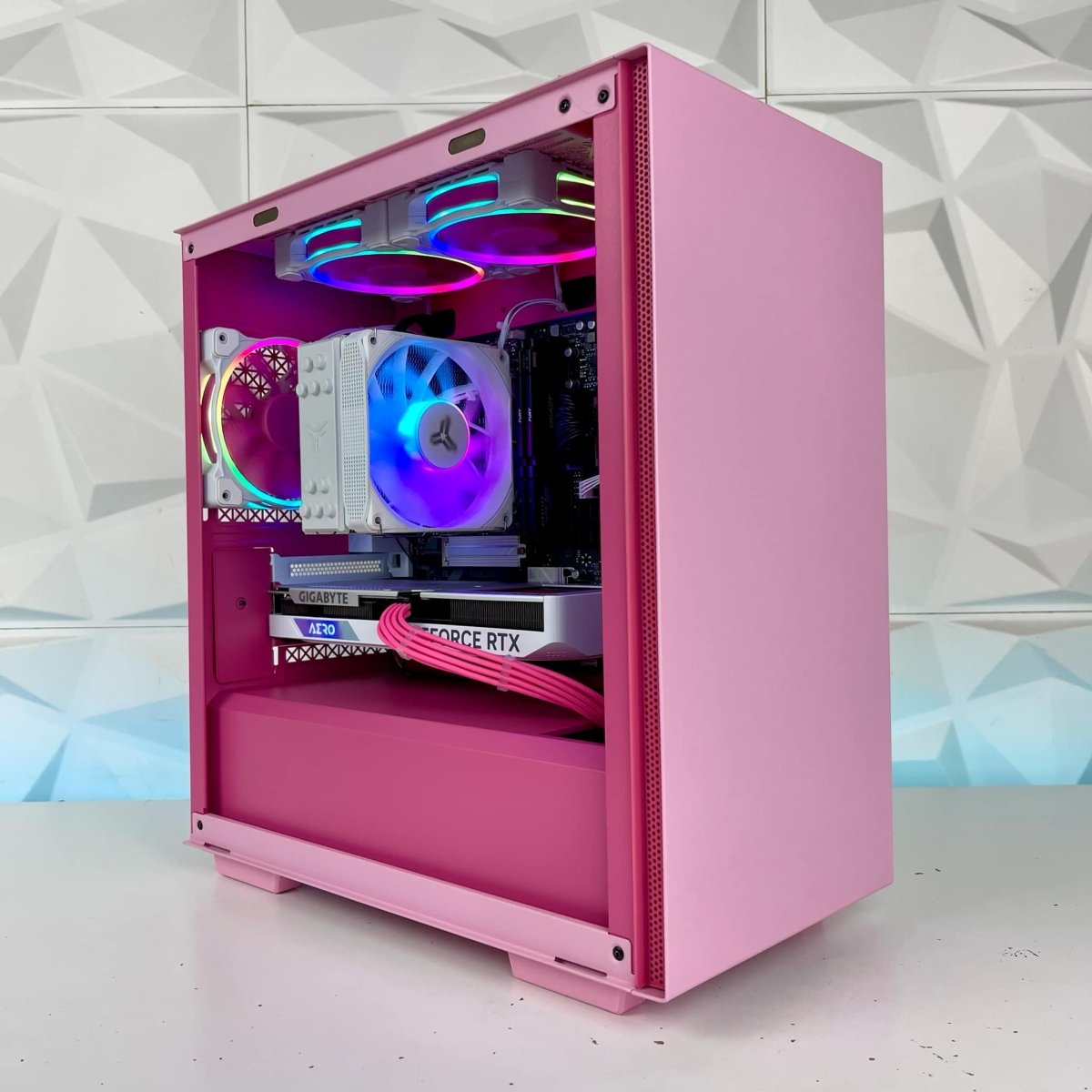 IGaming Ryzen 5 7600X Gaming PC with RTX 4060/4060Ti/5070/9070 Graphics - Pink Cube Case for Esports, Streaming & High-Performance Gaming