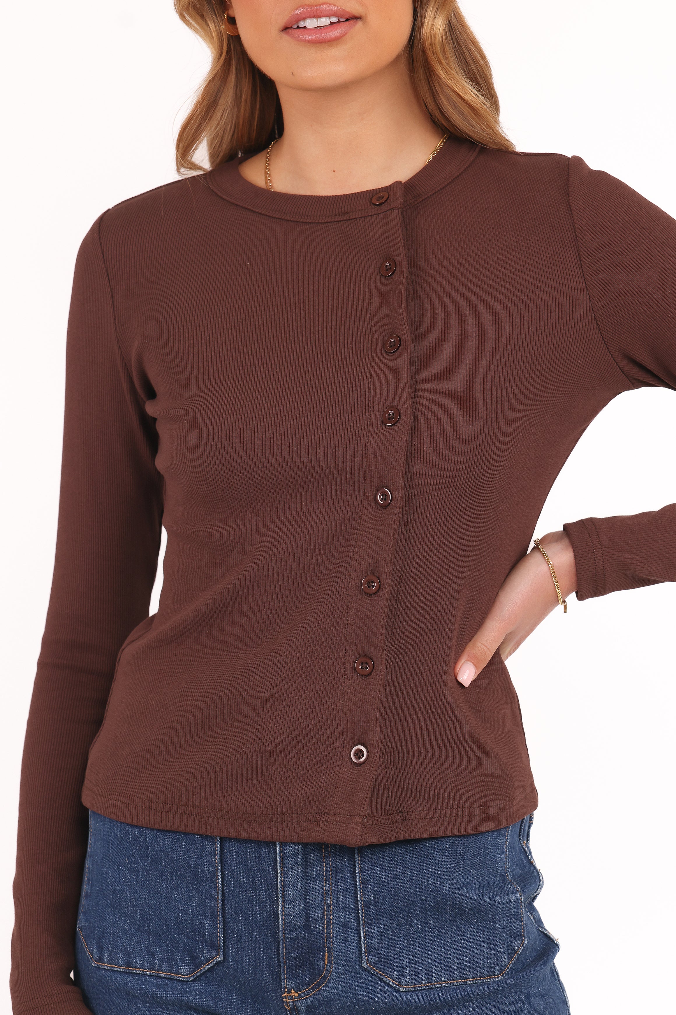 Women's Cass Long Sleeve Top in Chocolate Brown - Soft Casual Shirt for Everyday Wear, Office, and Fall Outfits