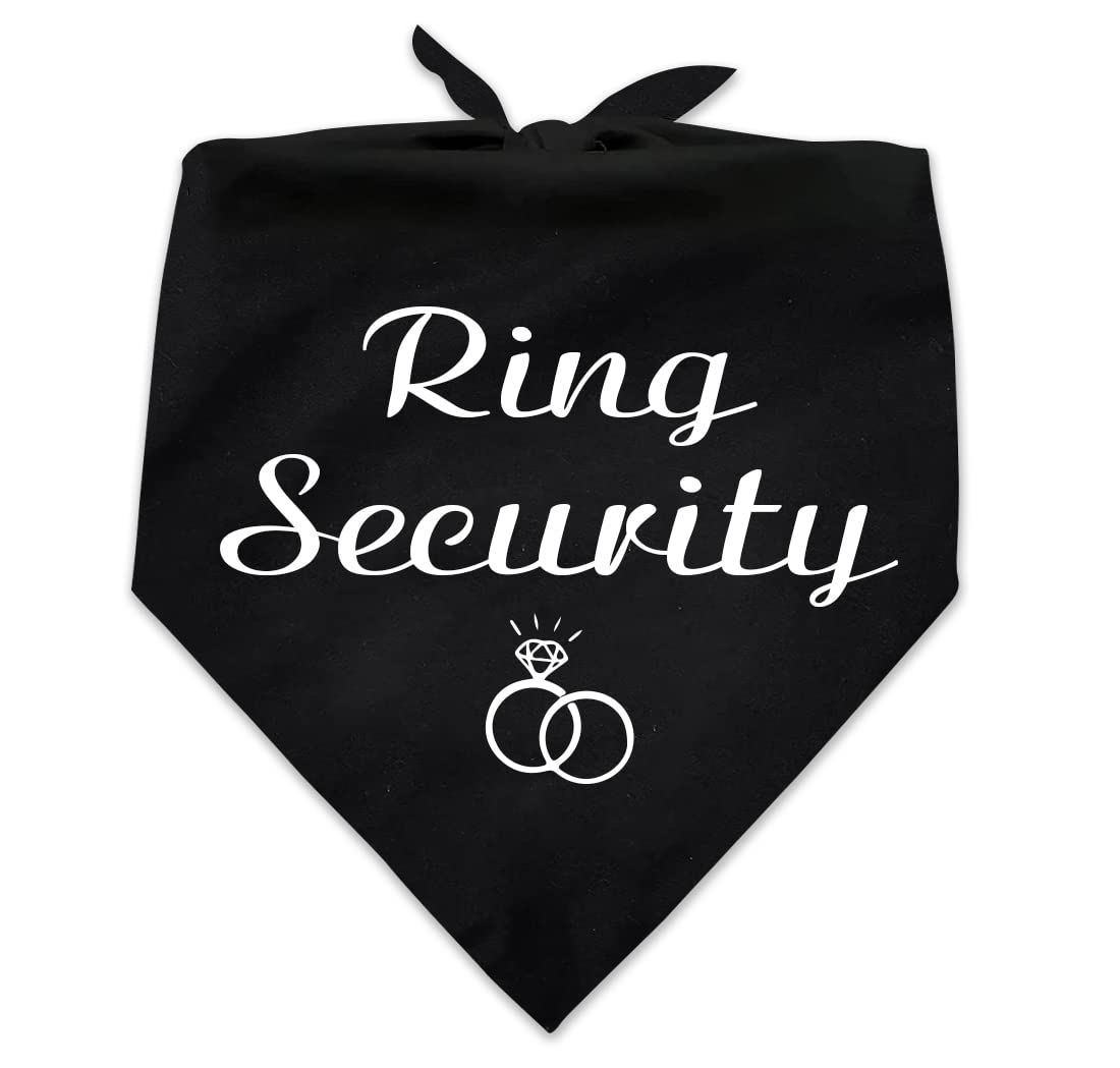 Funny Black Cotton Pet Dog Bandana - Ring Security Dog Bandana for Engagement & Wedding Announcement Photos - Perfect Gift for Dog Lovers & Bridal Showers (Great for Pet Parties, Photo Shoots & Special Occasions)