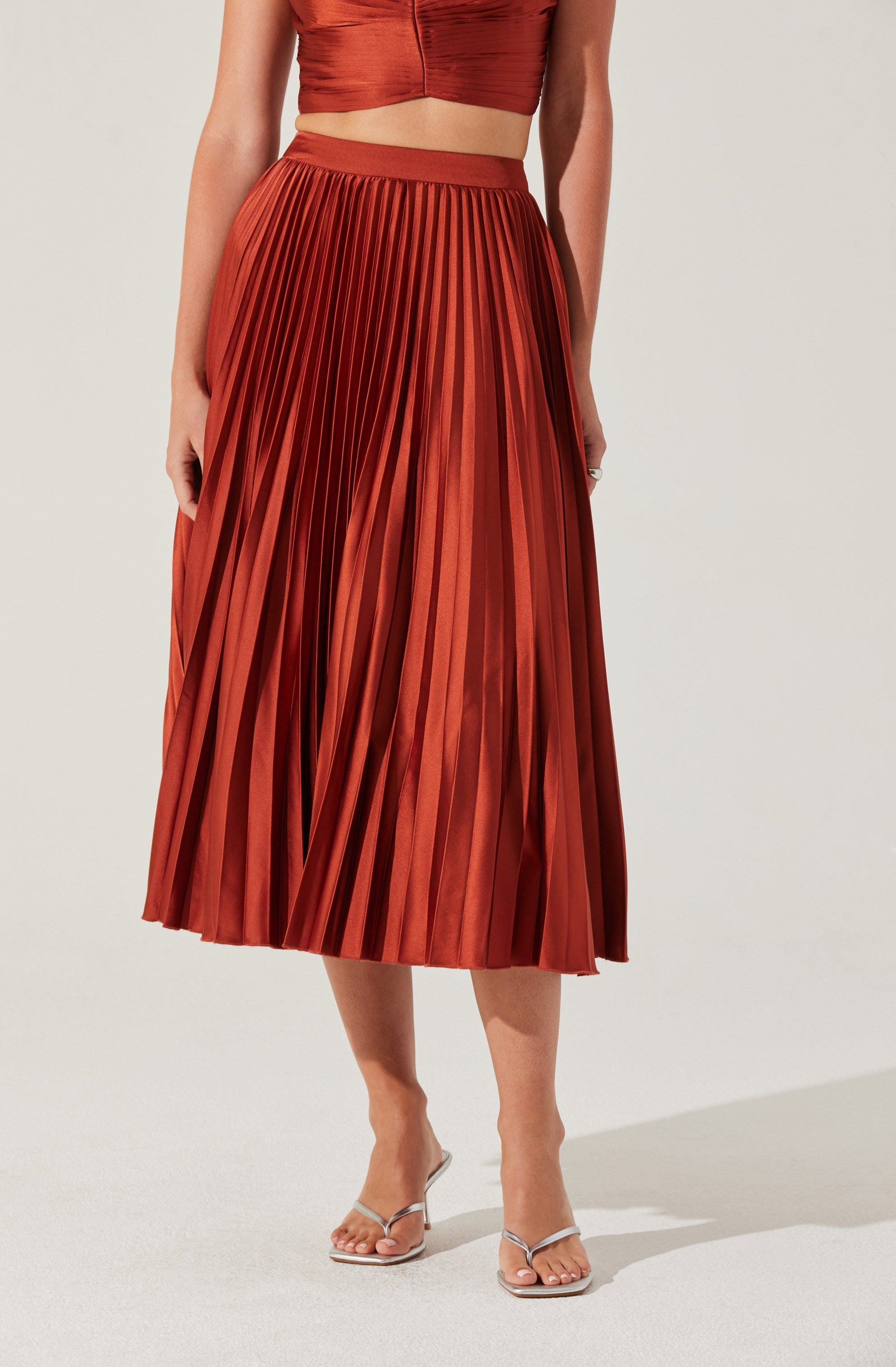 Elegant Pleated Satin Midi Skirt for Women - High Waist A-Line Flowy Skirt for Office, Party & Date Night - Trendy Fashion Skirt for Spring & Summer Outfits