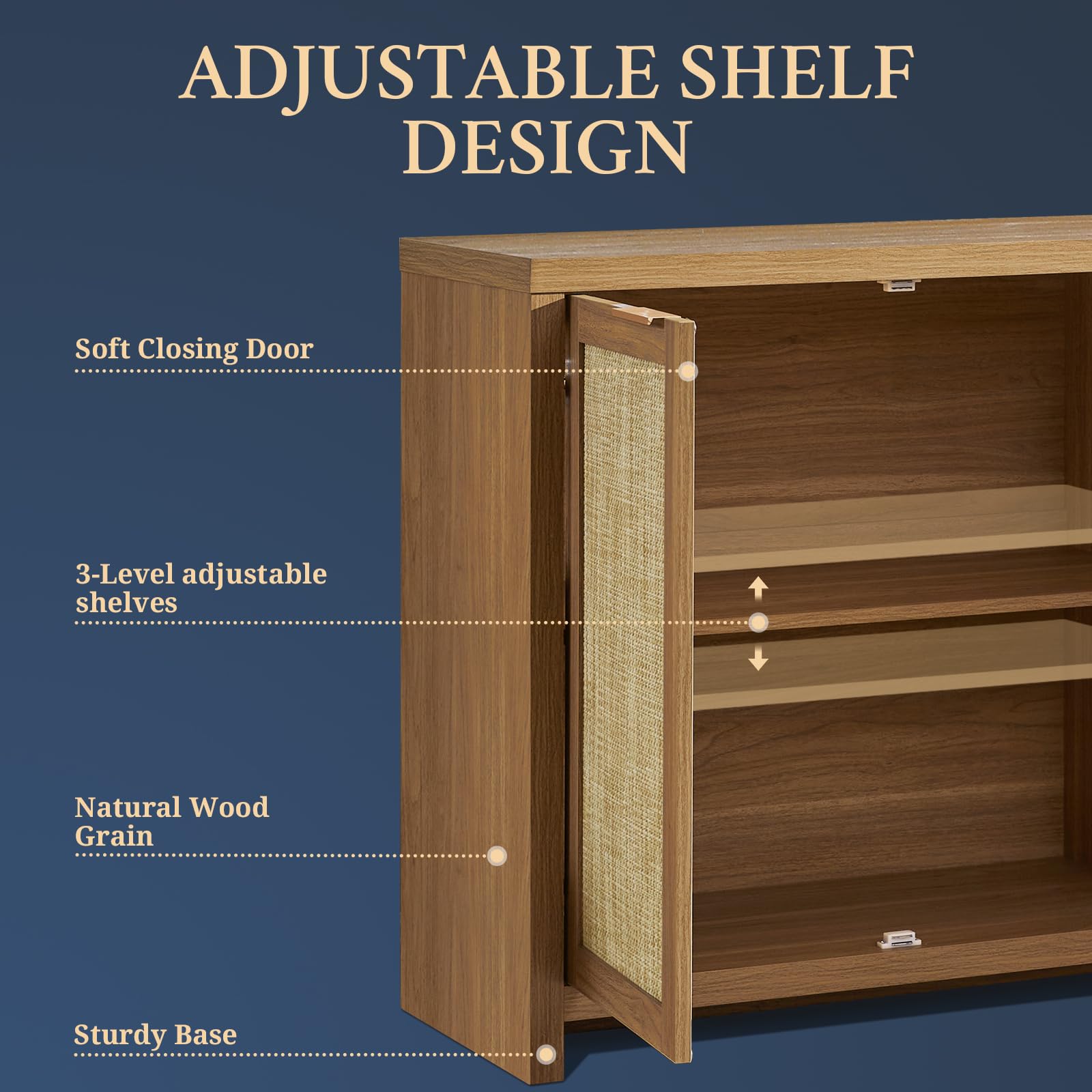 Rattan Sideboard Cabinet with 3 Drawers & 2 Doors - Kitchen Storage Organizer, Buffet Cabinet & Accent Console Table for Living Room, Hallway or Bar | Weathered Oak Finish | Perfect for Small Space Organization & Home Decor