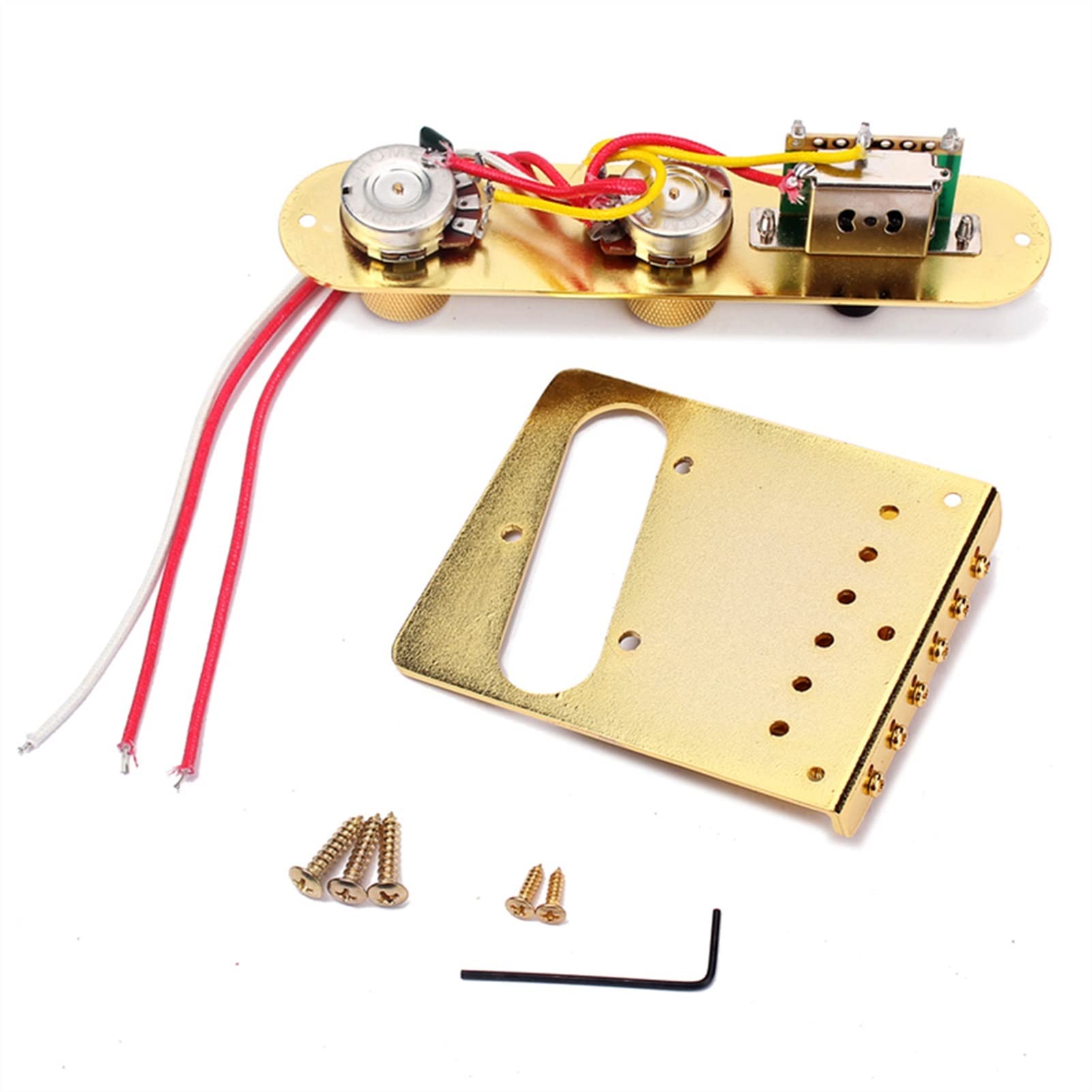 6 Saddle Top Loader Guitar Bridge with Control Plate & Screws Wrench for Electric Guitar - Gold Finish | Perfect for Guitar Upgrades, Repairs & Professional Installations