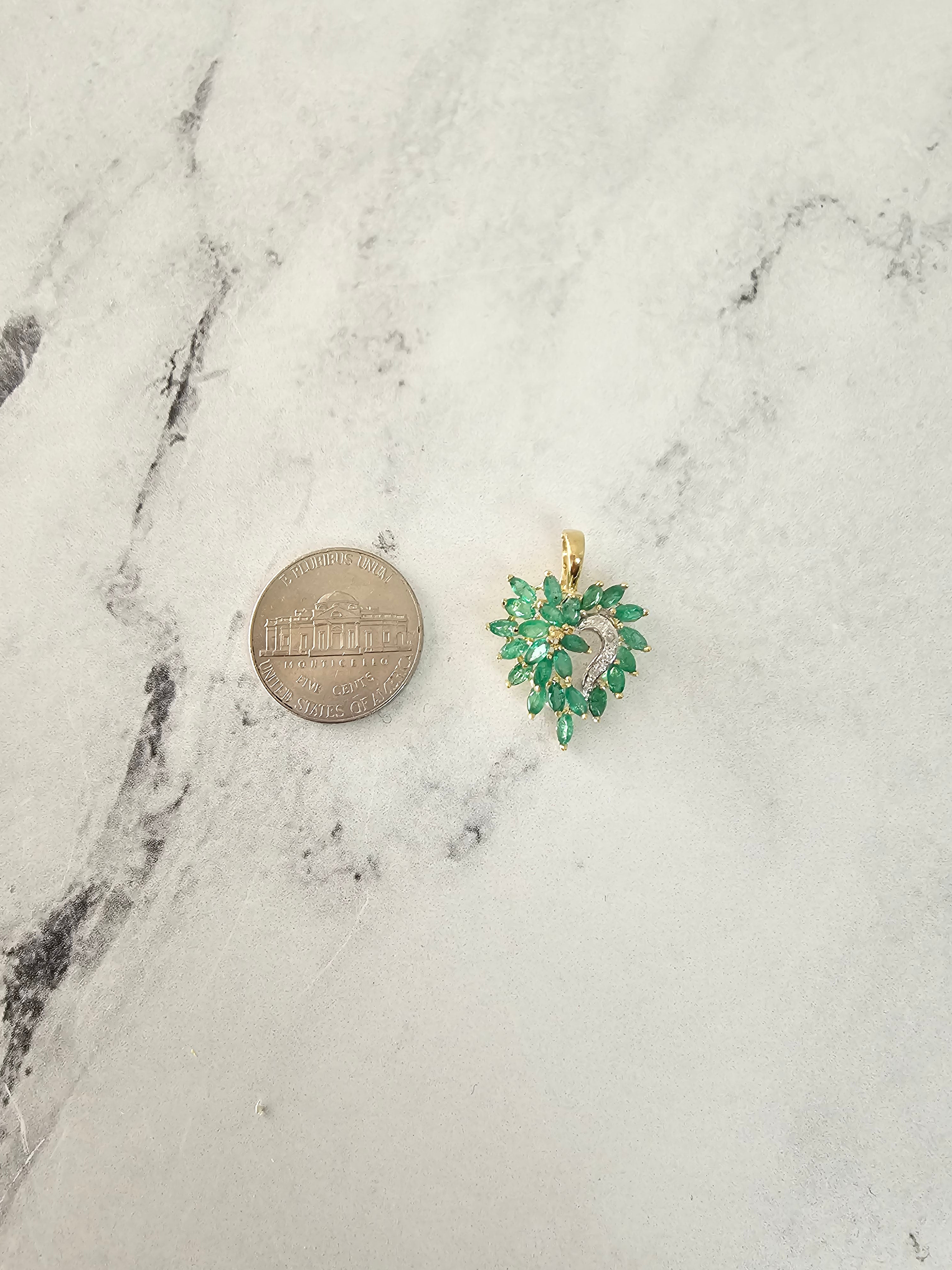 14k Yellow Gold Marquise Emerald Cluster Necklace | Elegant Dainty Jewelry for Women | Perfect for Weddings, Anniversaries & Special Occasions