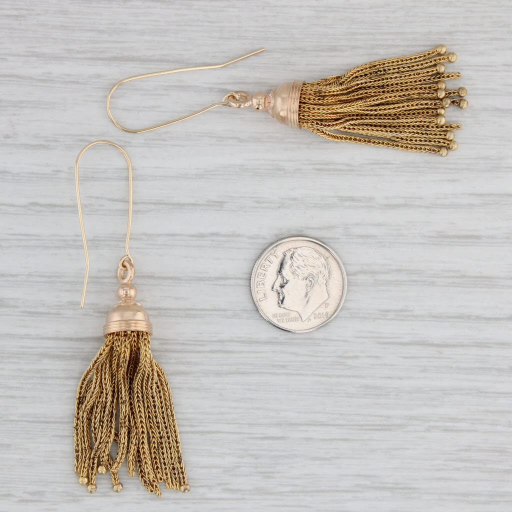 Antique 14K Yellow Gold Fringe Tassel Dangle Earrings with New Hook Posts - Elegant Vintage Jewelry for Parties, Weddings & Special Occasions