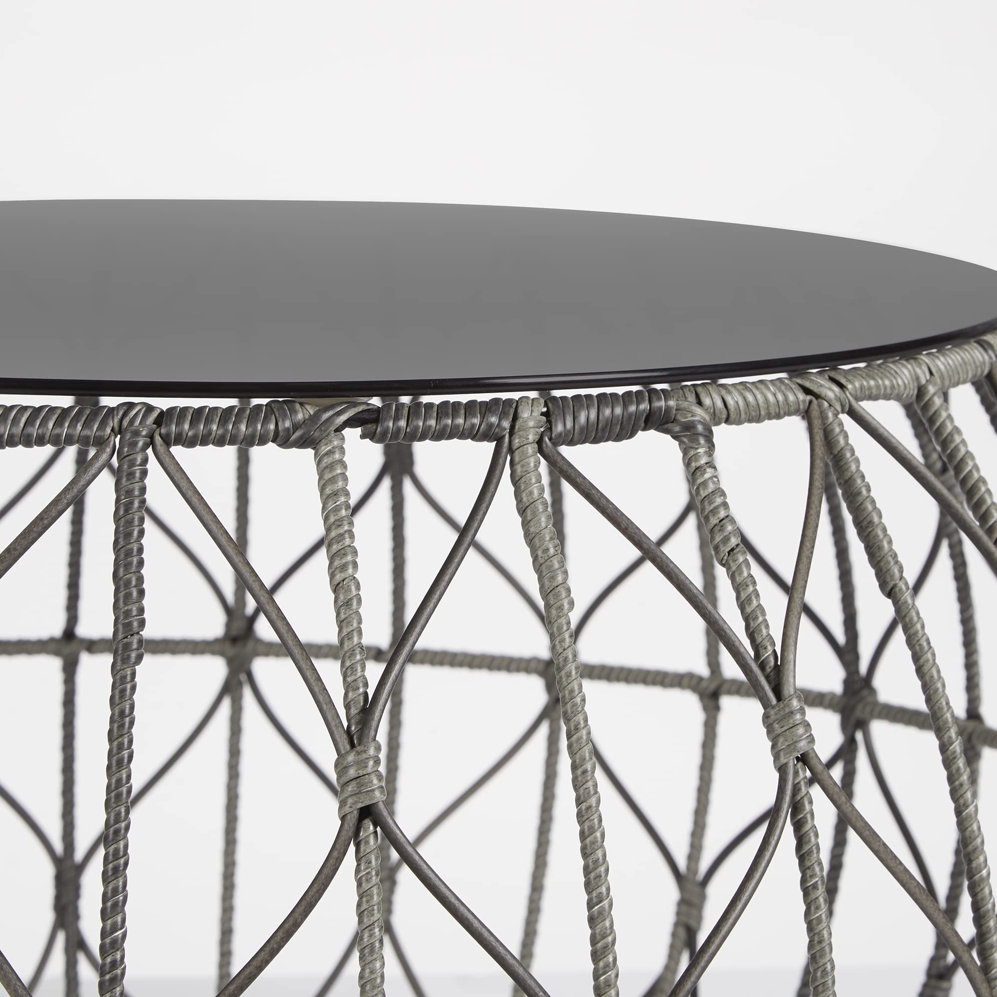 Blake Round Iron and Glass Outdoor Accent Table - Patio Side Table for Garden, Poolside & Balcony Decor