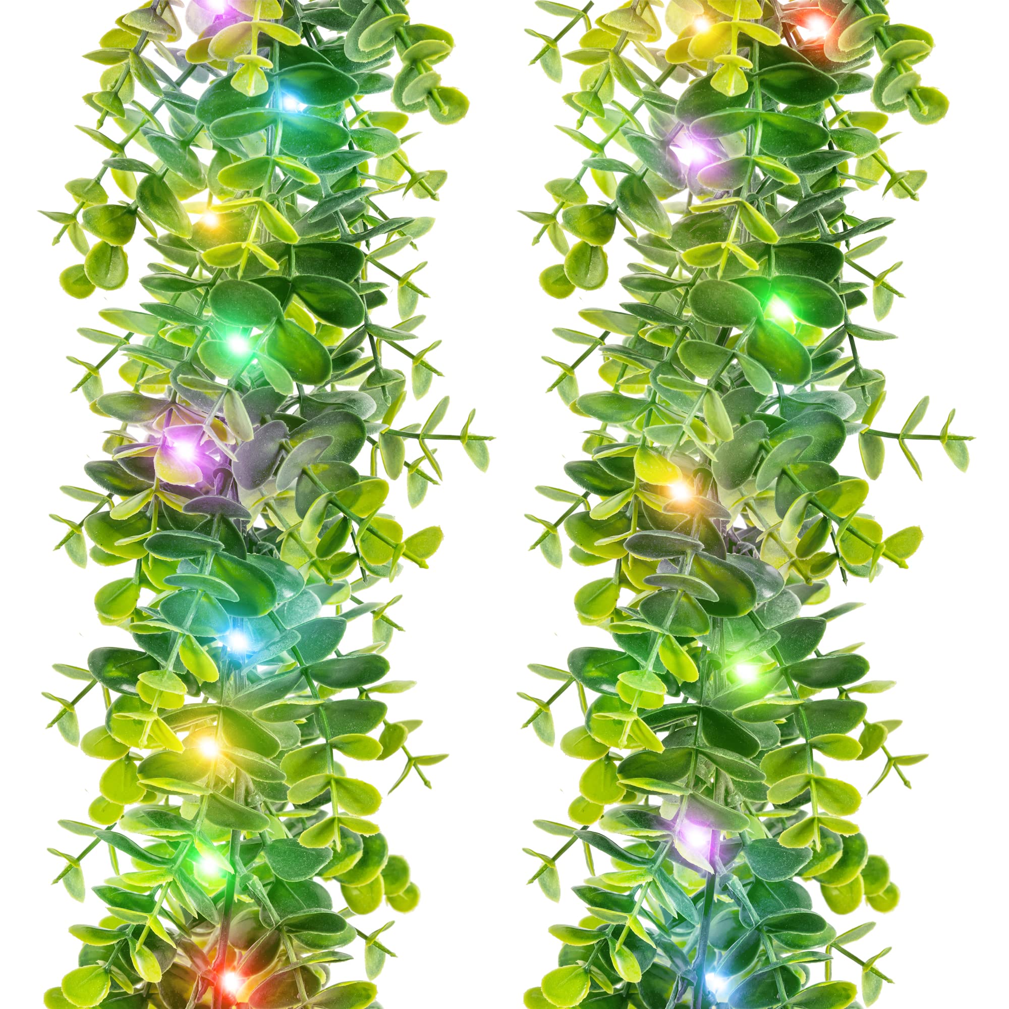 4 Pack Artificial Eucalyptus Garland with LED Lights - Remote Controlled Faux Greenery Hanging Vines for Christmas Decorations, Wedding Backdrop, Wall Arch Decor - Perfect for Holiday Parties, Home & Event Decoration