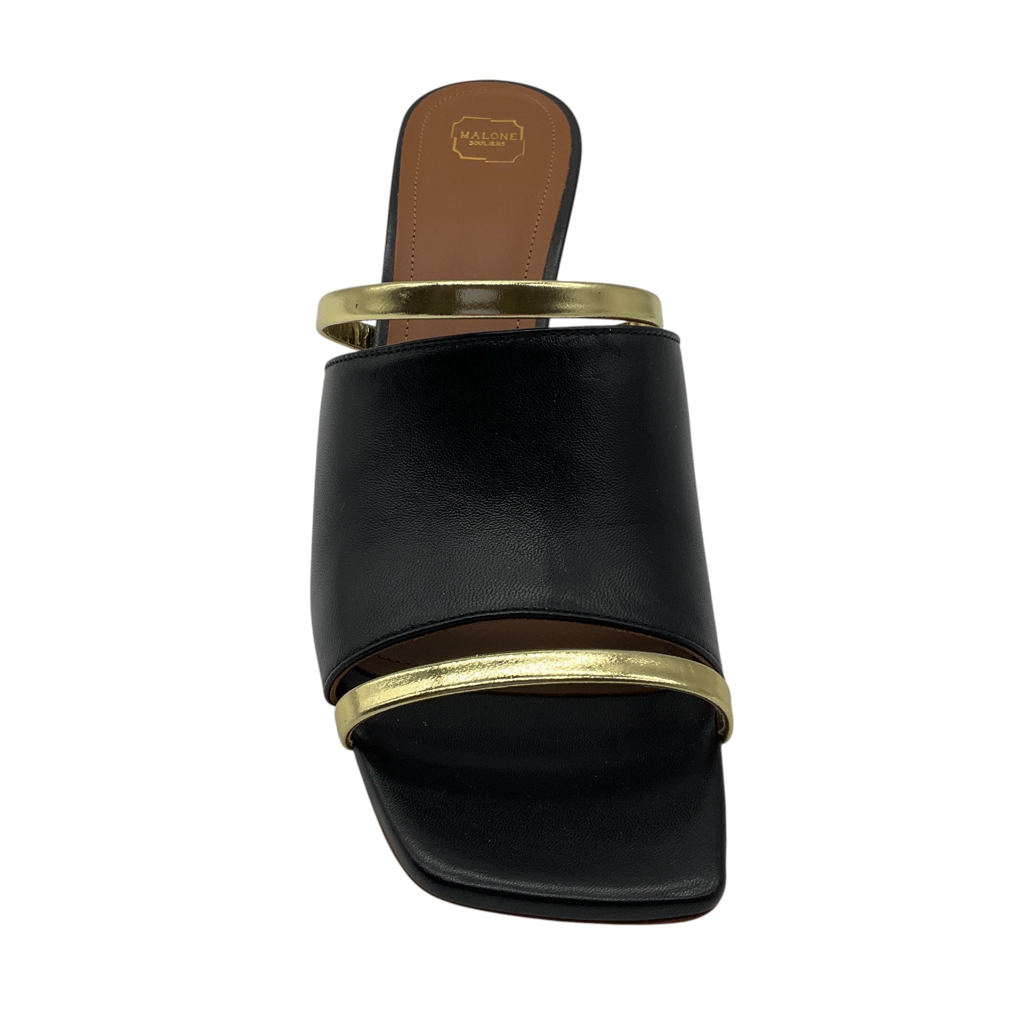 Malone Souliers Women's Black & Gold Strap Leather Slide Sandals - Comfortable Summer Casual Shoes for Beach, Vacation & Everyday Wear