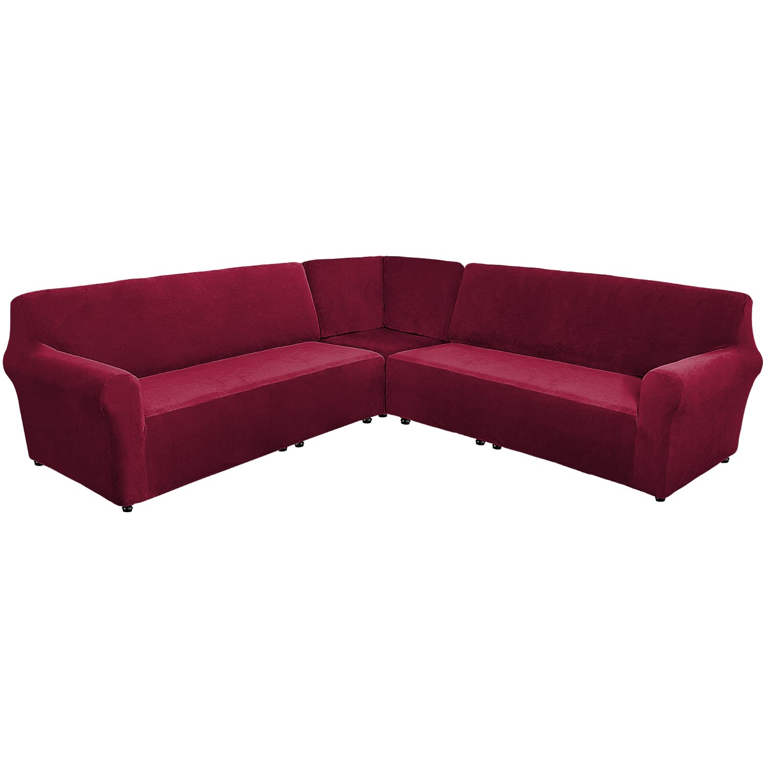 ULTICOR 3-Piece Velvet L-Shaped Sofa Cover - Soft, Thick & Washable Couch Slipcover for 7-Seater Sectional Sofa - Premium Furniture Protector for Living Room, Family Room & Home Theater (Wine Red)