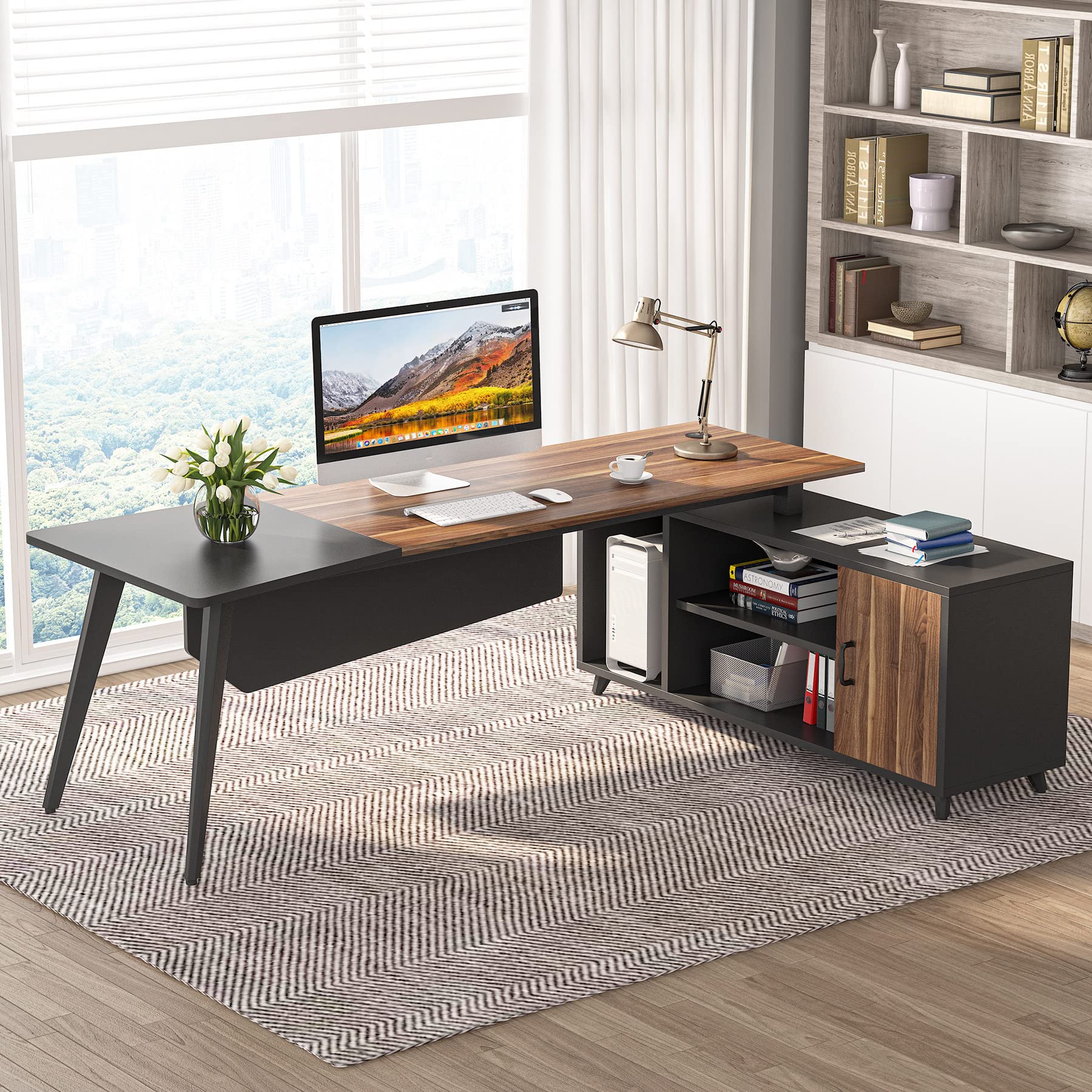Tribesigns 78.74 Inch L-Shaped Office Desk with File Cabinet & Shelves - Rustic Brown Industrial Computer Workstation for Home Office | Perfect for Small Spaces, Gaming Setup & Remote Work