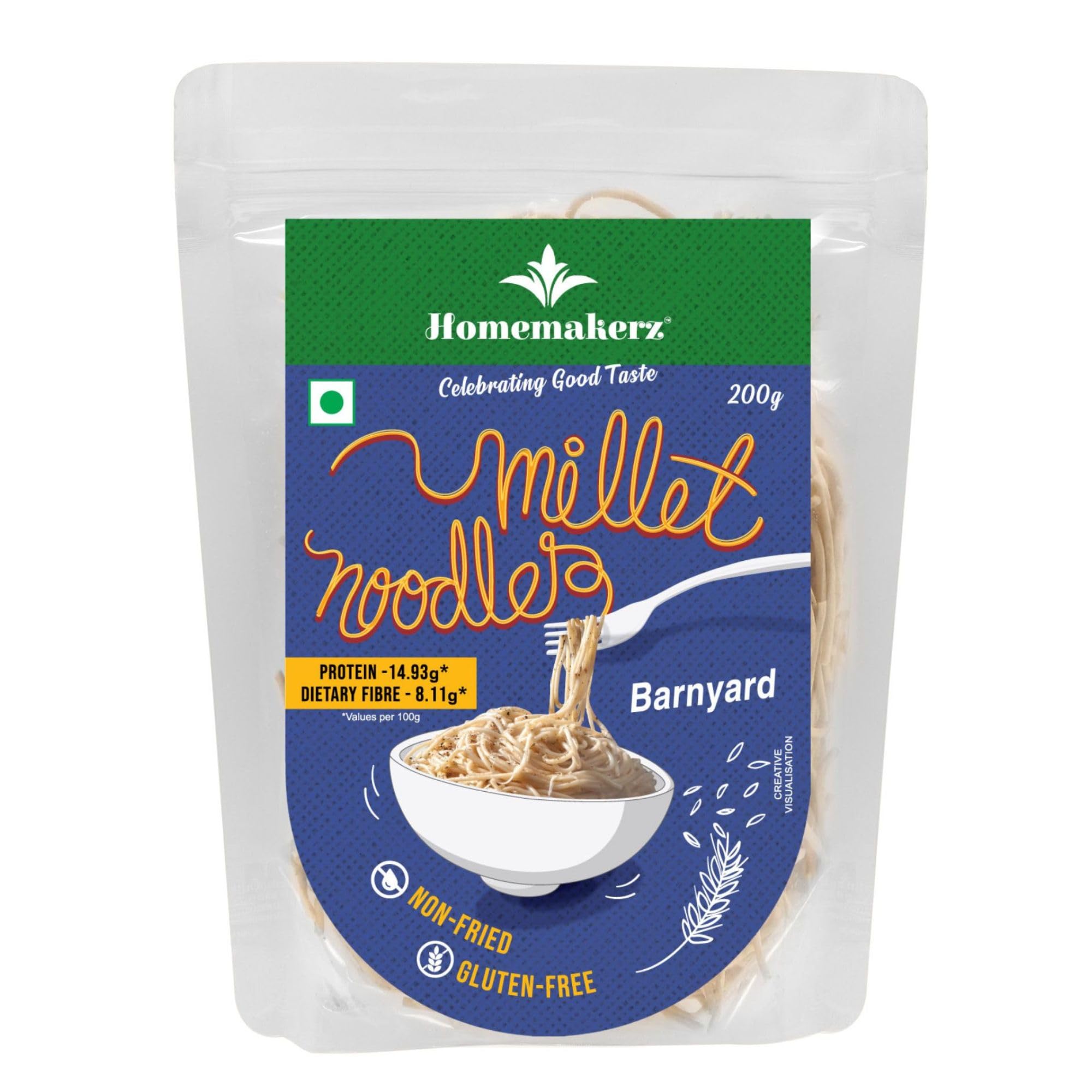 **Homemakerz Banyard Millet Noodles – Natural, Preservative-Free, Gluten-Free, Fat-Free, No Oil, Zero Maida & Wheat – Healthy & Tasty Hakka Millet Noodles with High Fiber (200g) – Perfect for Vegan, Keto & Gluten-Free Diets**