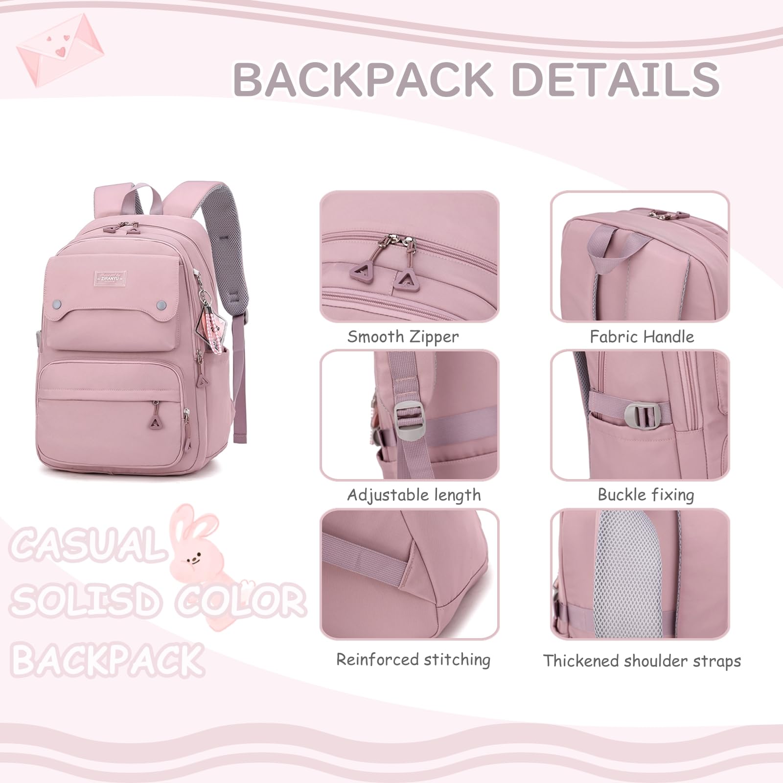 **Kids Waterproof Backpack for Girls - Lightweight School Bag for Elementary & Middle School, Teen Travel, Books & Daily Use - Durable Solid Color Casual Backpack**