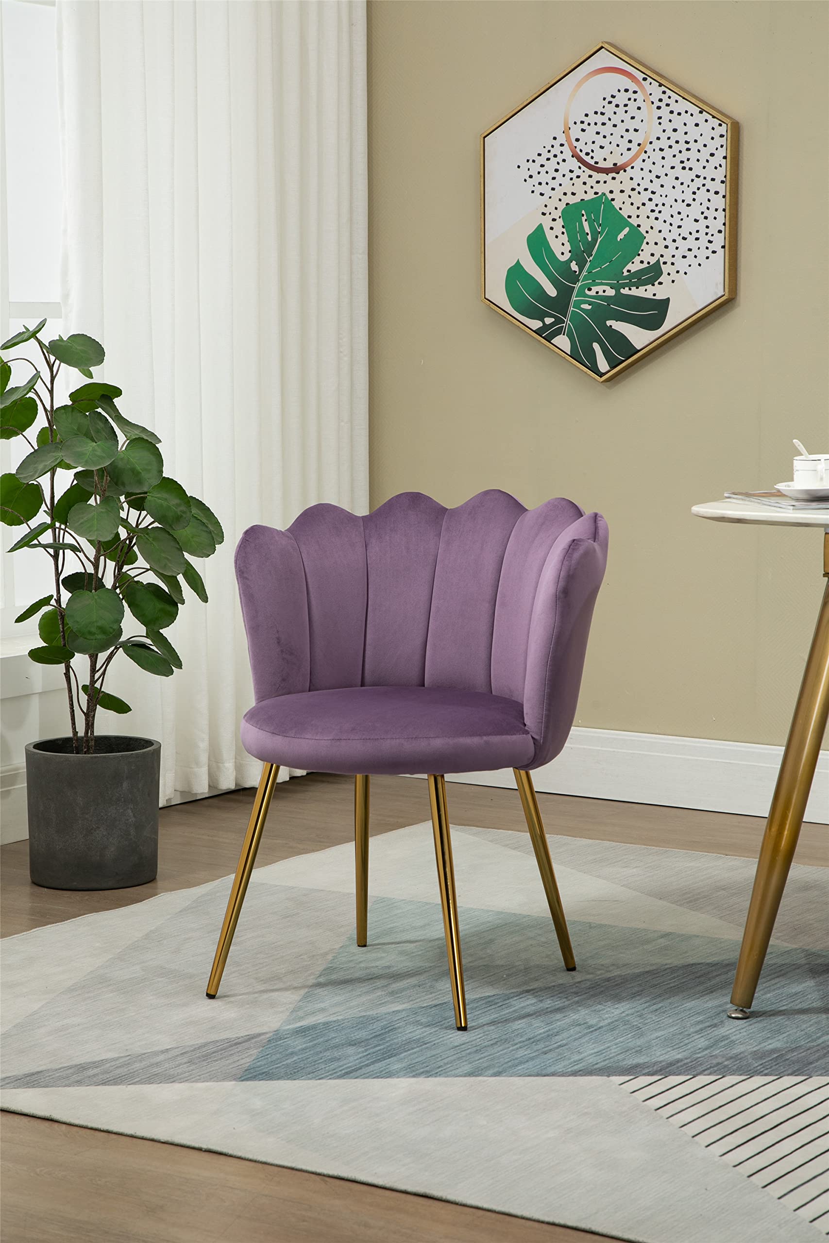 Luxury Velvet Upholstered Chair with Gold Metal Legs - Elegant Living Room, Dining Room, Bedroom Vanity & Office Desk Chair - Tufted Back Design, 250lbs Weight Capacity - Perfect for Home Decor, Guest Seating & Relaxation (Purple)