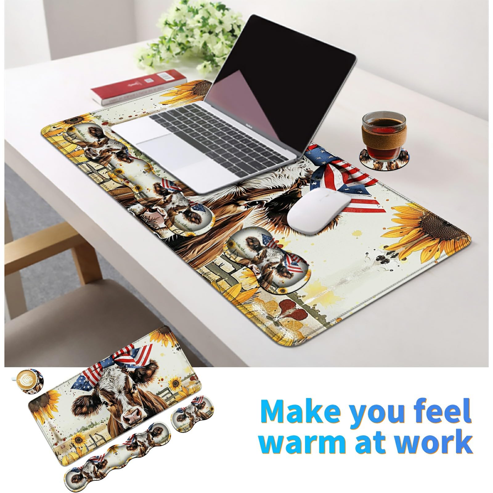 4Pcs Ergonomic Memory Foam Keyboard & Mouse Wrist Rest Set with Non-Slip Gaming Desk Mat (31.5