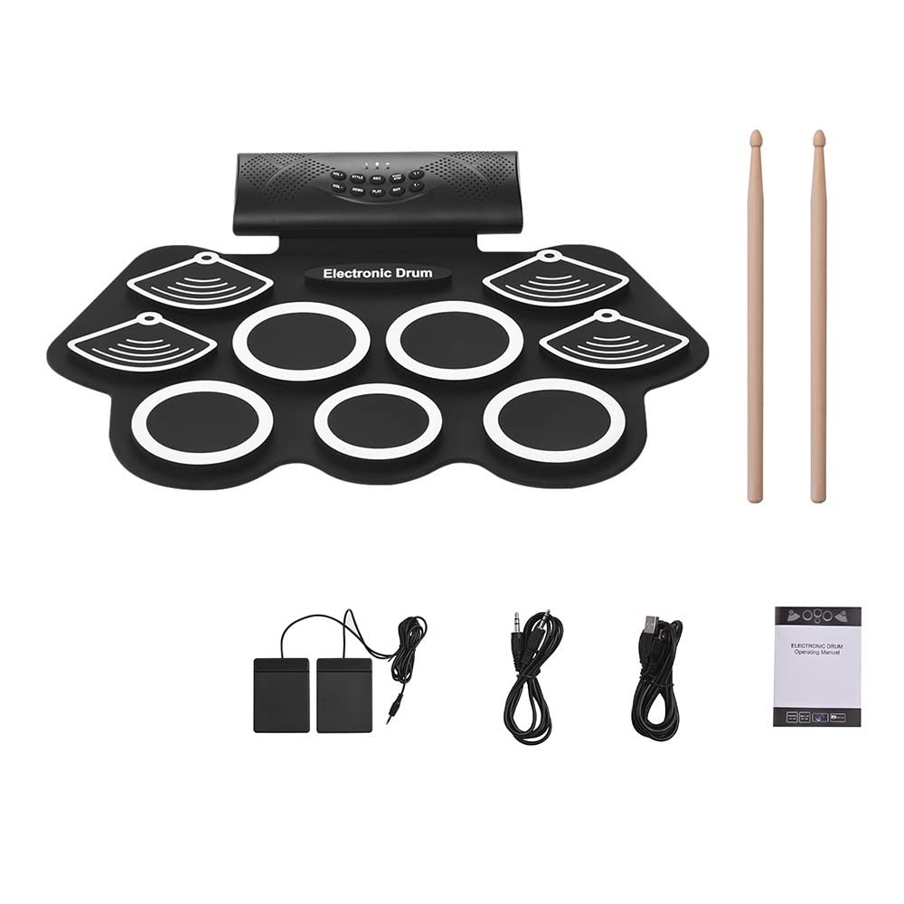 Electronic Drum Pad with Built-In Stereo Speaker | Portable Roll-Up Drum Kit with Headphone Jack, Drum Sticks & Foot Pedals | Perfect Holiday & Birthday Gift for Kids & Beginners | Ideal for Home Practice, Music Lessons & Live Performances
