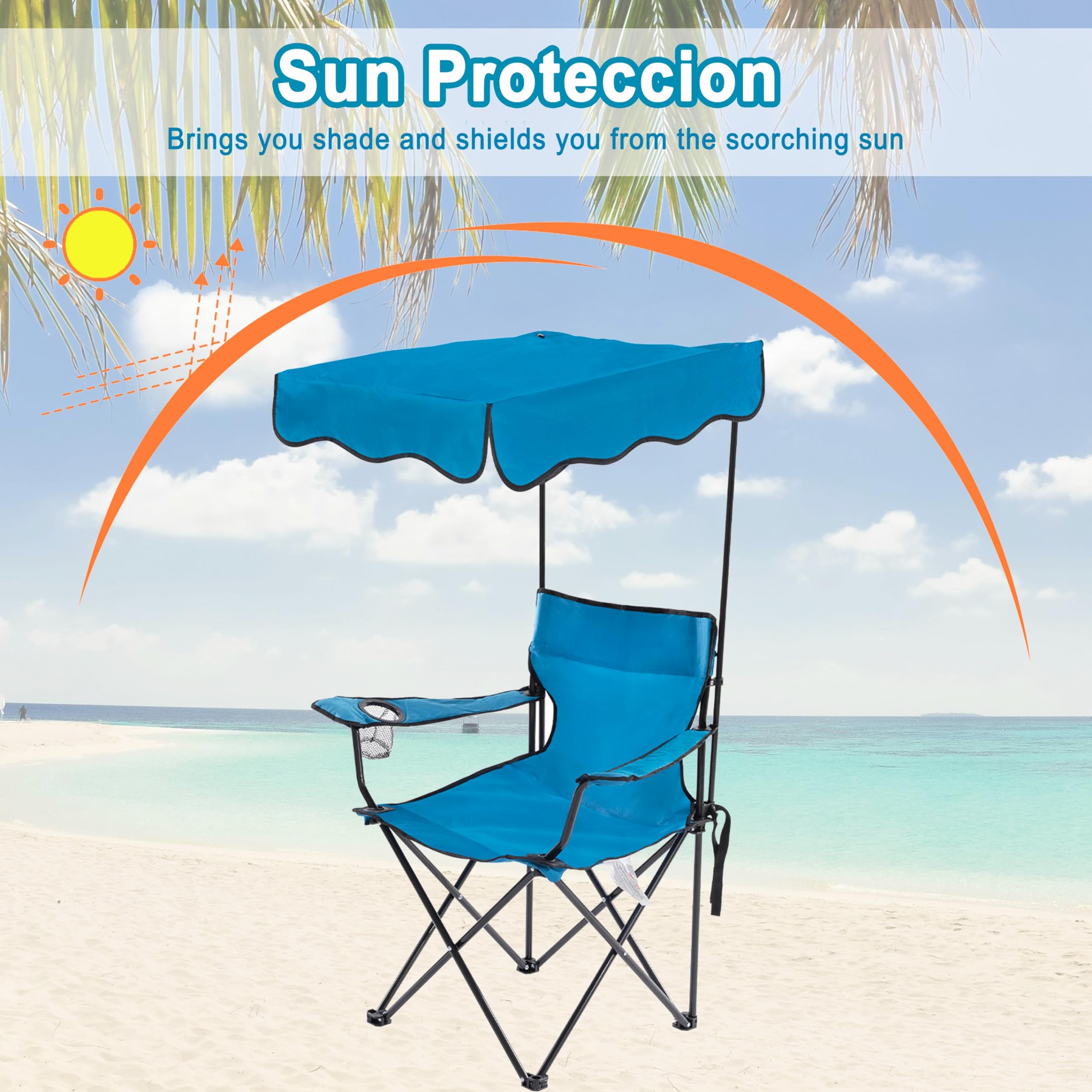 Homcosan Heavy Duty Folding Camping Chair with Canopy Shade - 600D Oxford Fabric Beach Chair with Cup Holder - Supports 330lbs - Portable Outdoor Chair for Camping, Beach, Picnics, Backyard & Tailgating