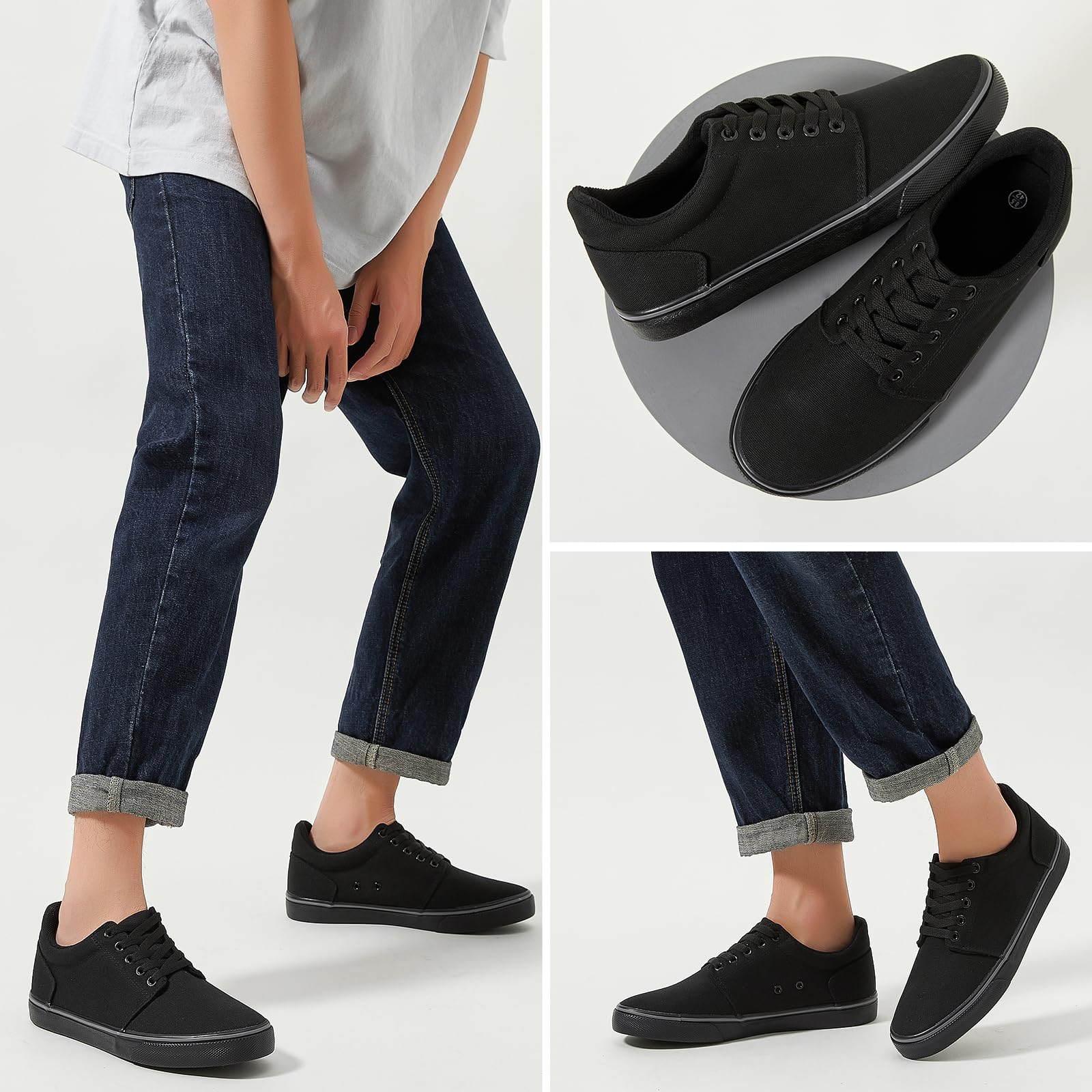 **Men's Classic Canvas Sneakers - Low Top Lace-Up Comfortable Skate Shoes for Casual Wear & Outdoor Activities**    *Use for: Everyday casual wear, skateboarding, outdoor walks, and street fashion.*