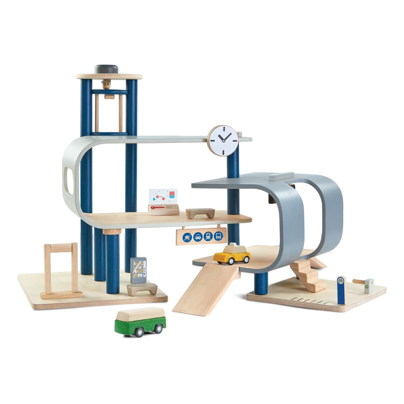 Plan Toys PT6291 Wooden Train Station - Classic Wooden Train Set for Kids - Pretend Play & Imaginative Learning Toy for Toddlers - Perfect for Home, Preschool & Daycare Playrooms