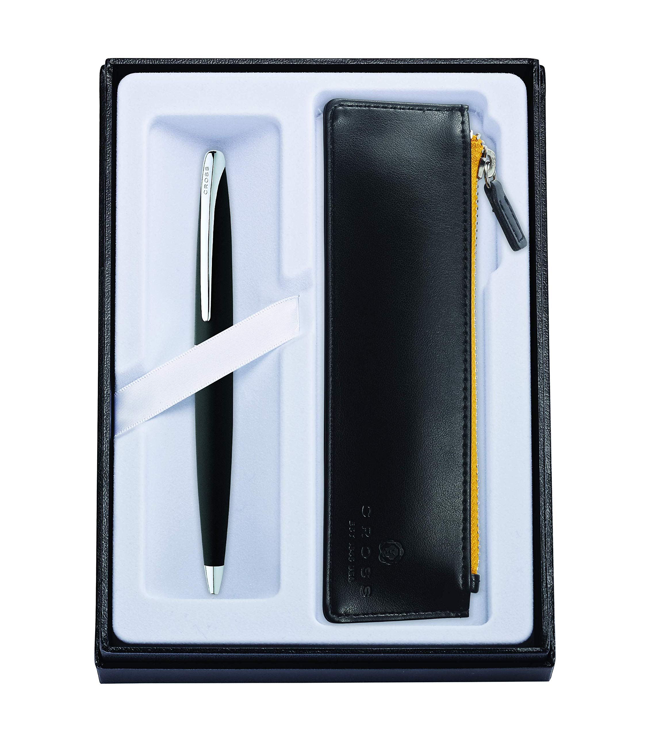 Premium Cross ATX Black Refillable Ballpoint Pen with Zip Pen Pouch Gift Set - Classic Black Executive Writing Pen for Office, Business, Gifts & Special Occasions