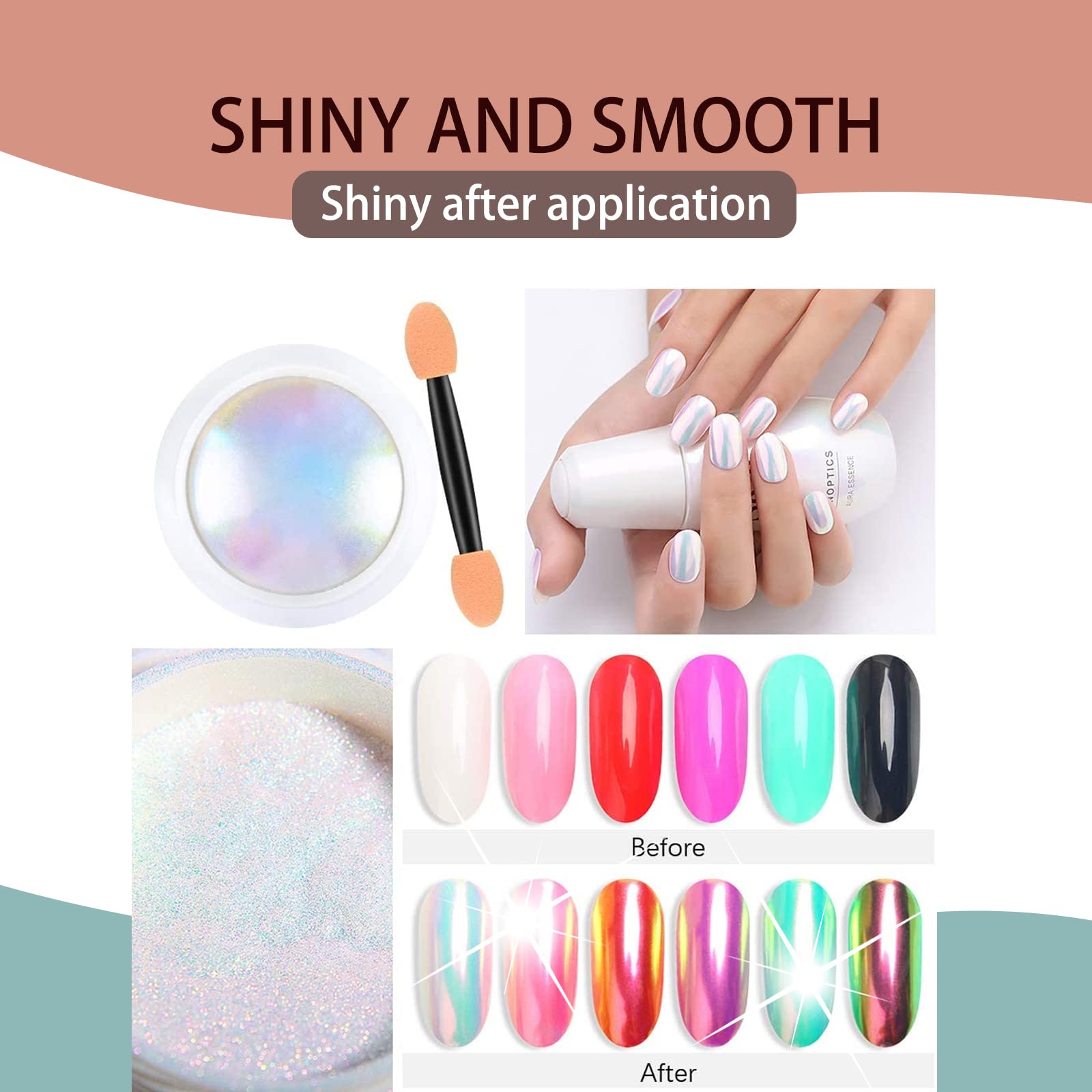 2 Pack Pearl Chrome Nail Powder - Iridescent Mermaid Shell Nail Powder, Multi Chrome Chameleon Pigment for DIY Nail Art | Manicure Glitter Dust for Professional & Home Use, Perfect for Parties, Weddings & Special Occasions