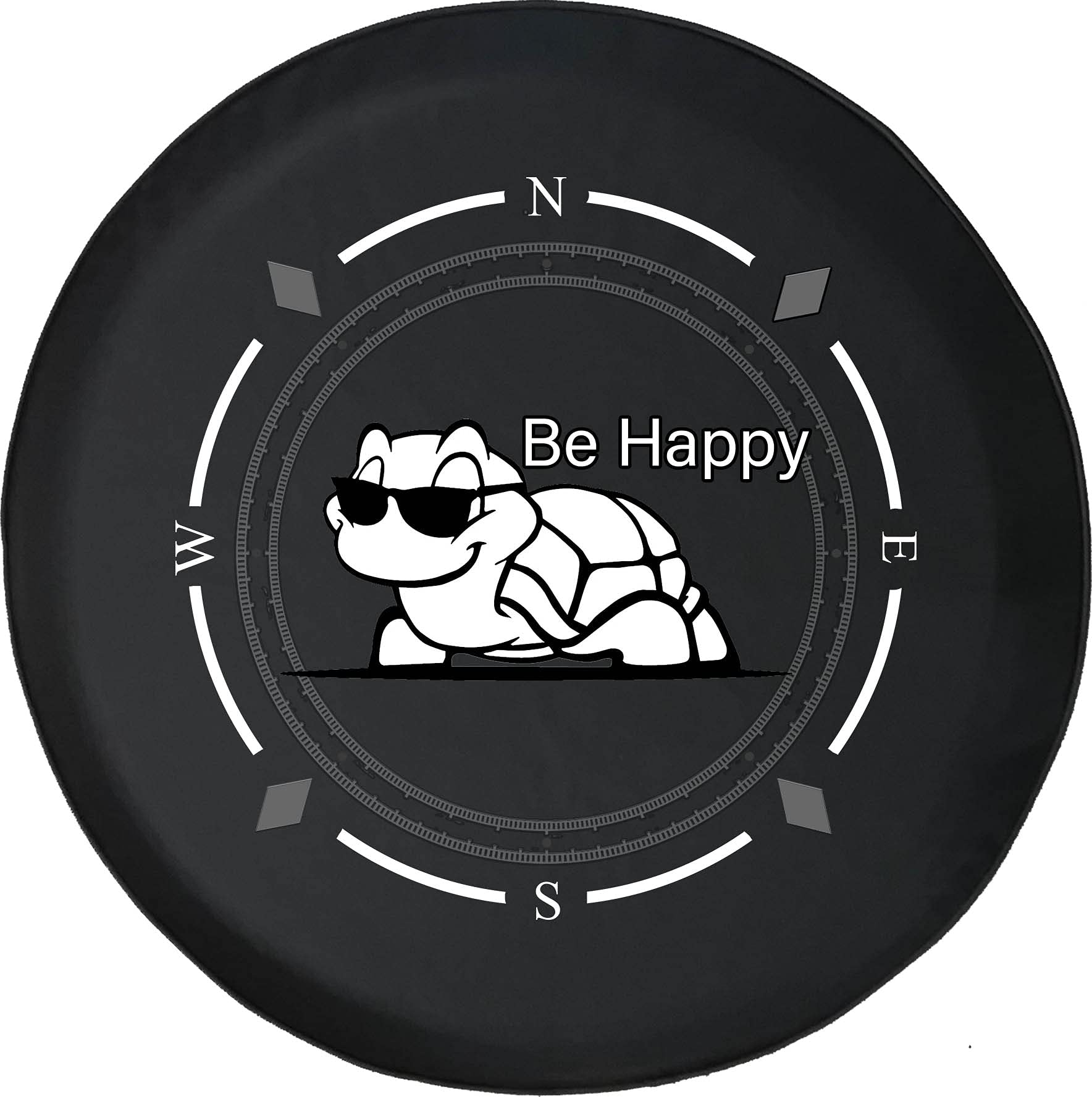 American Unlimited Spare Tire Cover with Compass Design - 'Be Happy Cool Turtle' Wheel Cover for SUV, Trailer, RV & Multiple Vehicles | Durable Outdoor Accessory for Camping & Road Trips