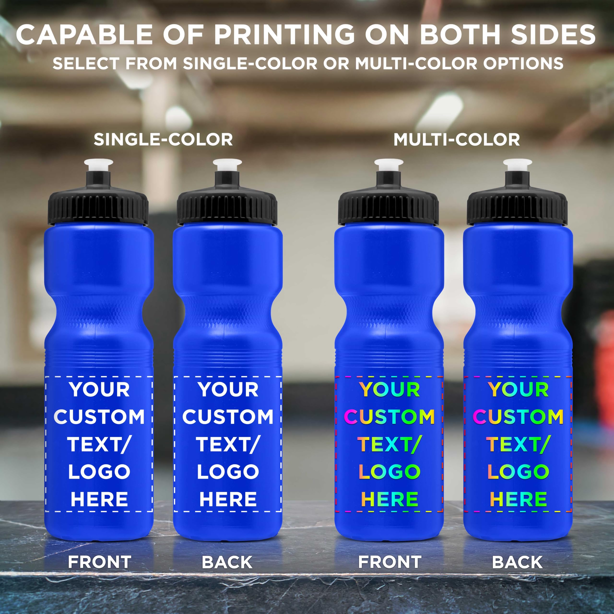 28 oz. Custom Push Cap Plastic Water Bottles - Bulk Pack of 50 - Personalized Water Bottles for Gym, Hiking, Camping & Outdoor Sports - Reflex Blue - Ideal for Team Events, Corporate Gifts & Promotional Giveaways