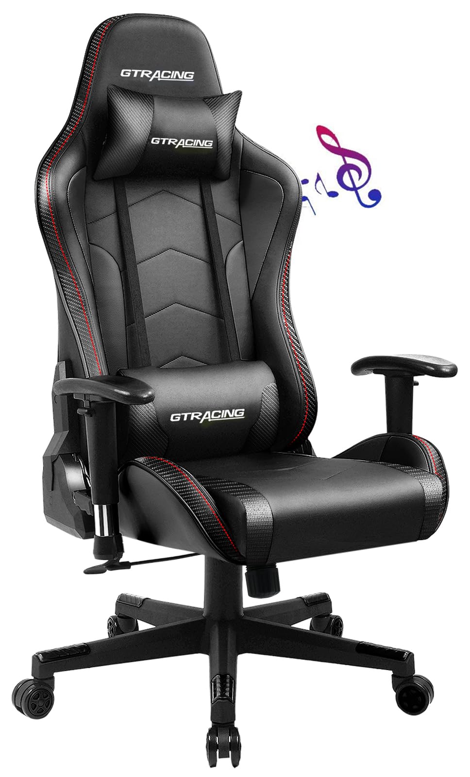 GTRACING Ergonomic Gaming Chair with Bluetooth Speakers - Heavy Duty Office Computer Desk Chair for Video Games & Music - Black - Perfect for Gaming, Streaming & Home Office Use