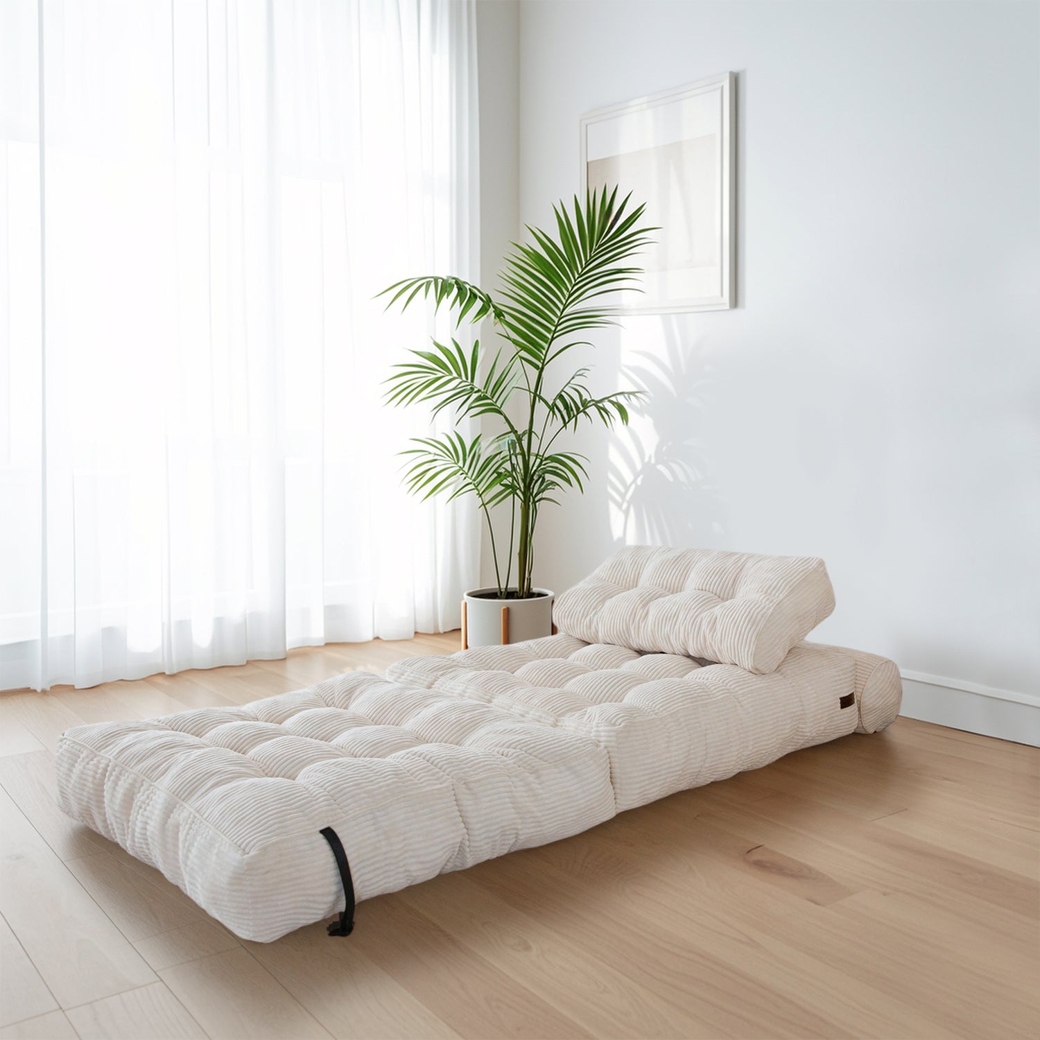 MAXYOYO Corduroy Convertible Sofa Bed - Sleeper Chair with Pillow in Beige | Space-Saving Furniture for Small Apartments, Guest Rooms & Home Offices
