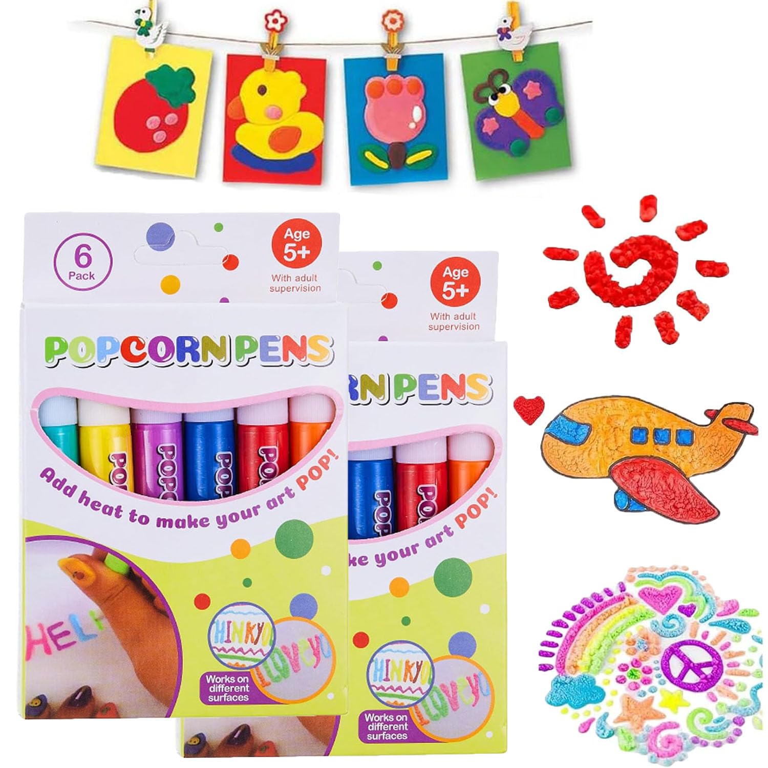 Upstrong 3D Magic Puffy Pens for Kids - Heat Activated Popcorn Drawing Markers (6 Pack) - DIY Bubble Art, Creative Crafts & Fun Classroom Activities