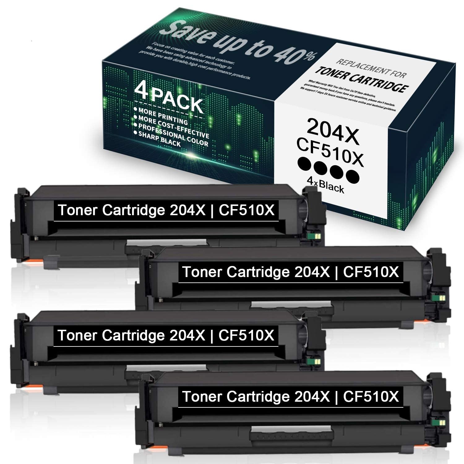 4-Pack High Yield Black 204X/CF510X Toner Cartridge - Compatible with HP Color Pro M154a M154nw MFP M180n M181fw M181fdw M180nw Printers - Premium Quality Replacement by VaserInk - Ideal for Home Office & Small Business Printing Needs