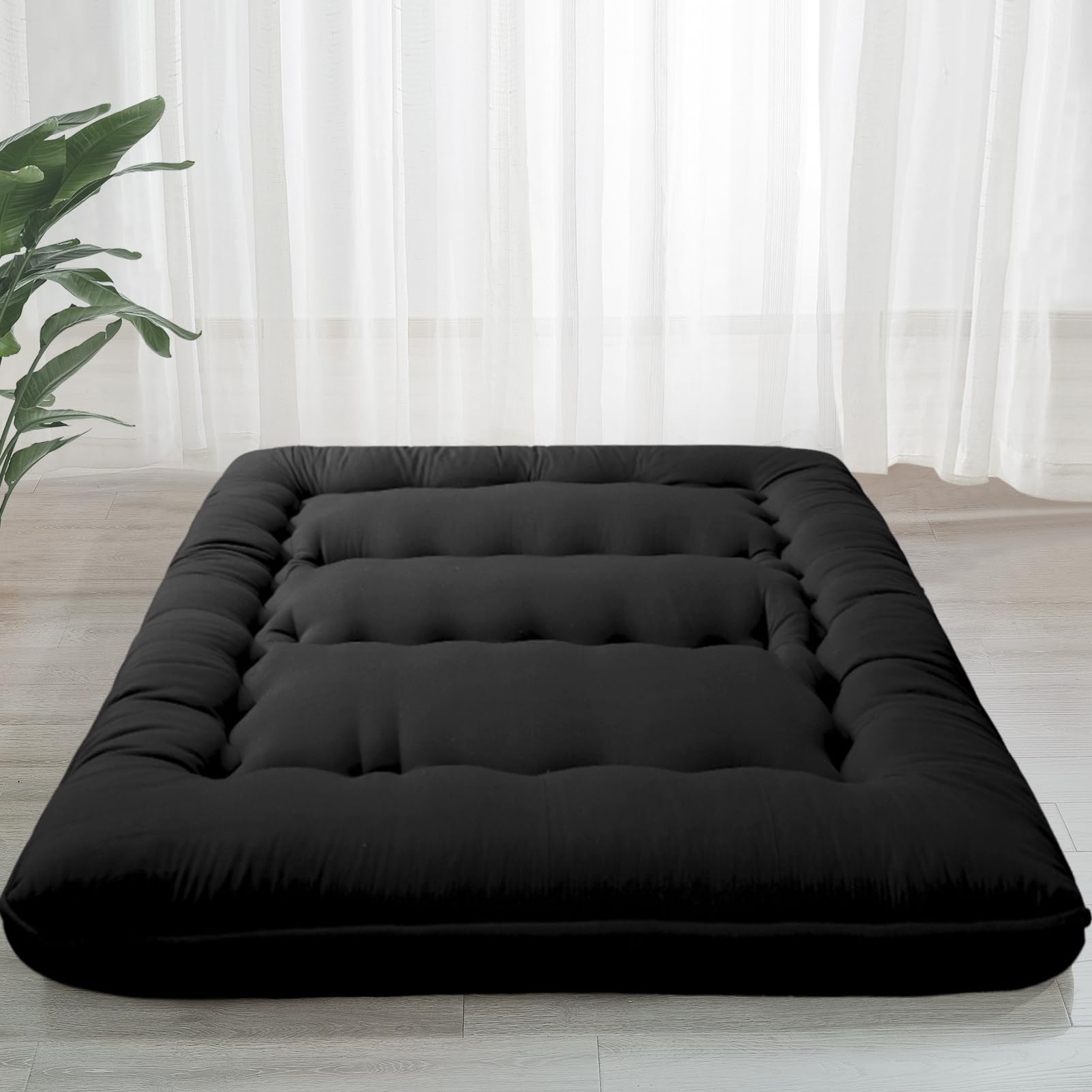 MAXYOYO 6 Extra Thick Japanese Classic Floor Futon Mattress - Black | Comfortable Tatami Sleeping Mat for Guest Bed, Small Space Living, Meditation & Yoga | Premium Foldable Floor Bed for Apartments, Dorms & Travel