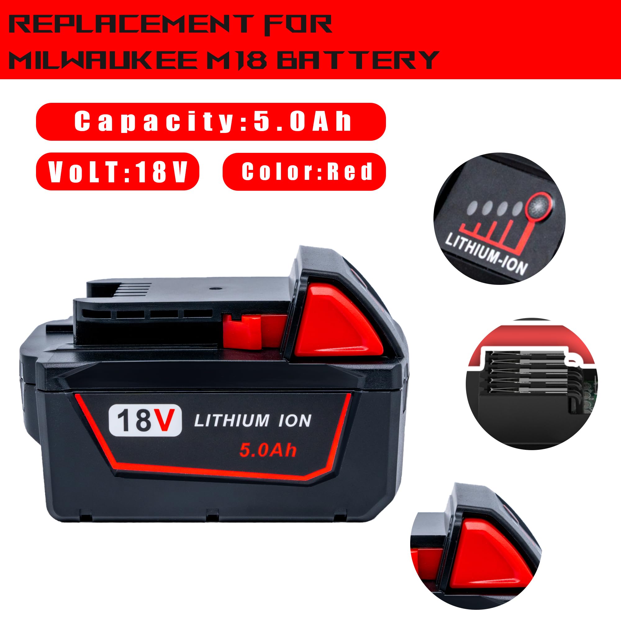 2-Pack Milwaukee M18 Battery Replacement (48-11-1850) - Compatible with All Milwaukee 18V Cordless Power Tools - Perfect for Drills, Saws & Outdoor Power Equipment