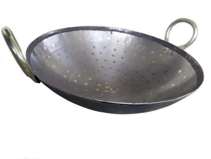8 Inch Hammered Iron Karahi Kadai - Deep Fry Wok Balti Dish with Handle for Indian Cooking, Stir Frying & Home Kitchen Use