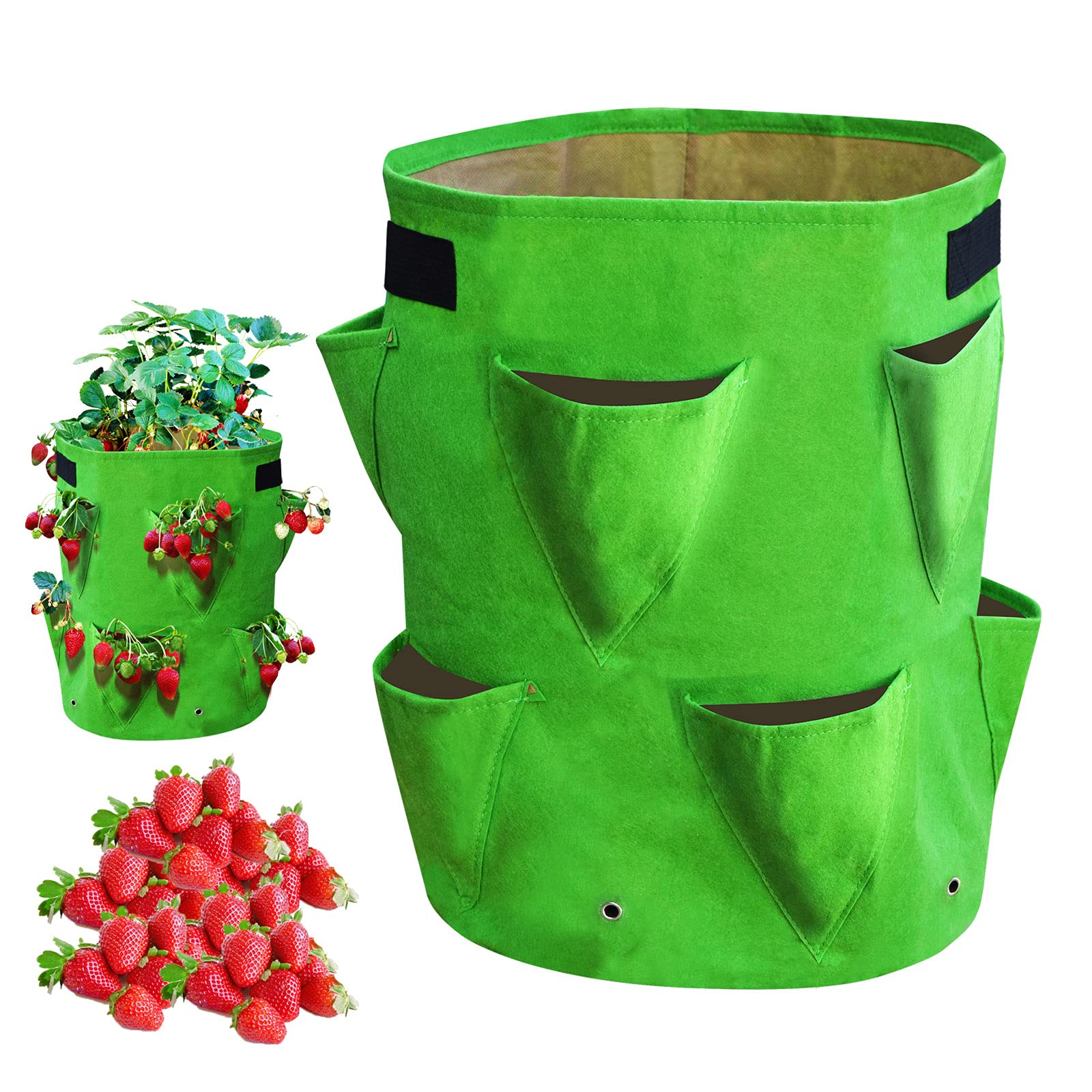 YardGrow 10 Gallon Strawberry Planter Bags - Large Breathable Non-Woven Fabric Grow Bags with Handles for Fruits, Vegetables, Flowers (5 Pack) - Perfect for Patio, Balcony & Home Gardening