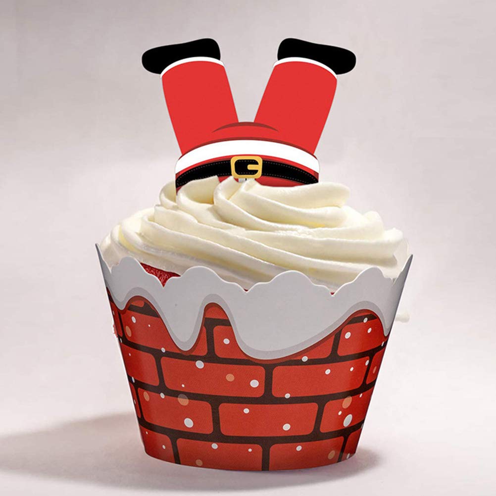 BESPORTBLE 120Pcs Christmas Cake Decorations Set - Cake Wrappers, Toppers, Cupcake Wrappers & Picks for Birthday, Holiday Baking & Party Decor