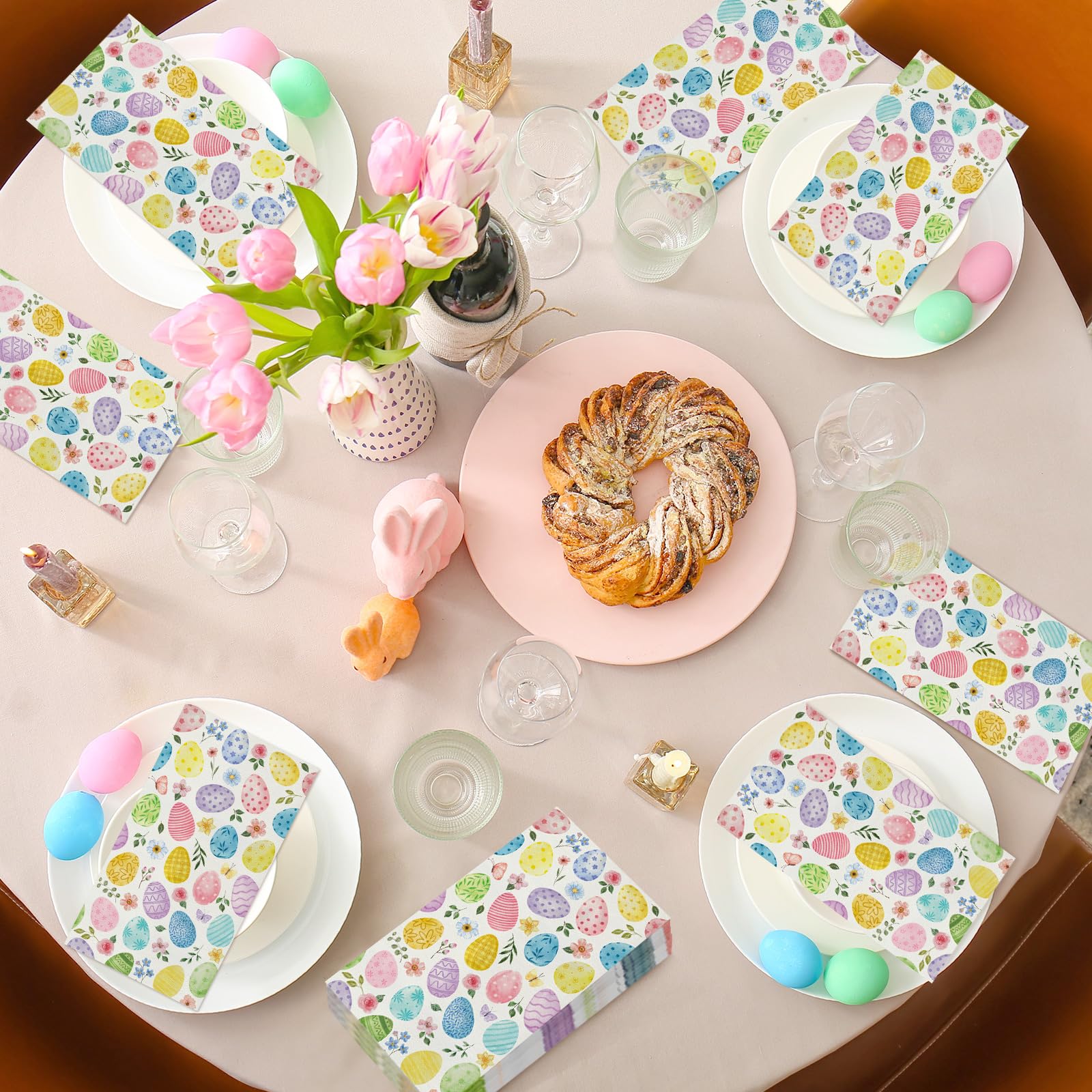 200-Pack Easter Bunny & Floral Disposable Napkins - Bulk Spring Party Paper Hand Towels for Home, Family Dinner, Easter Brunch & Holiday Decorations (Easter Egg Design)