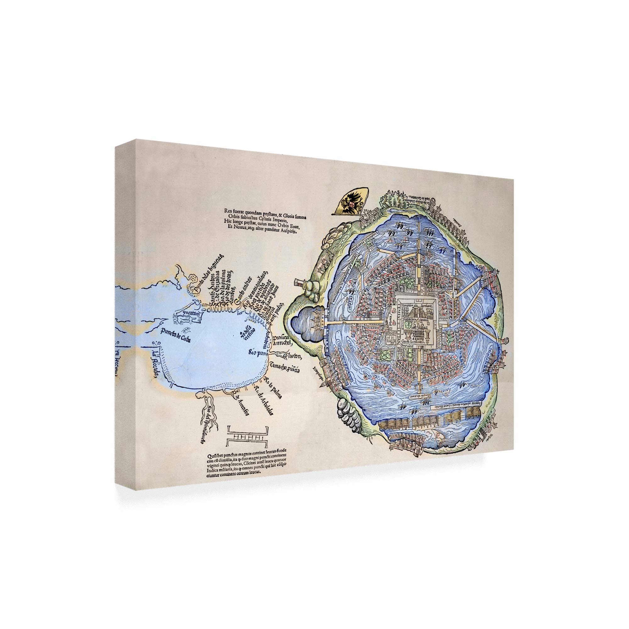 Trademark Fine Art - 30x47 Aztec Capital Tenochtitlan Spanish School Painting - Wall Decor for Living Room, Office & Historical Art Lovers