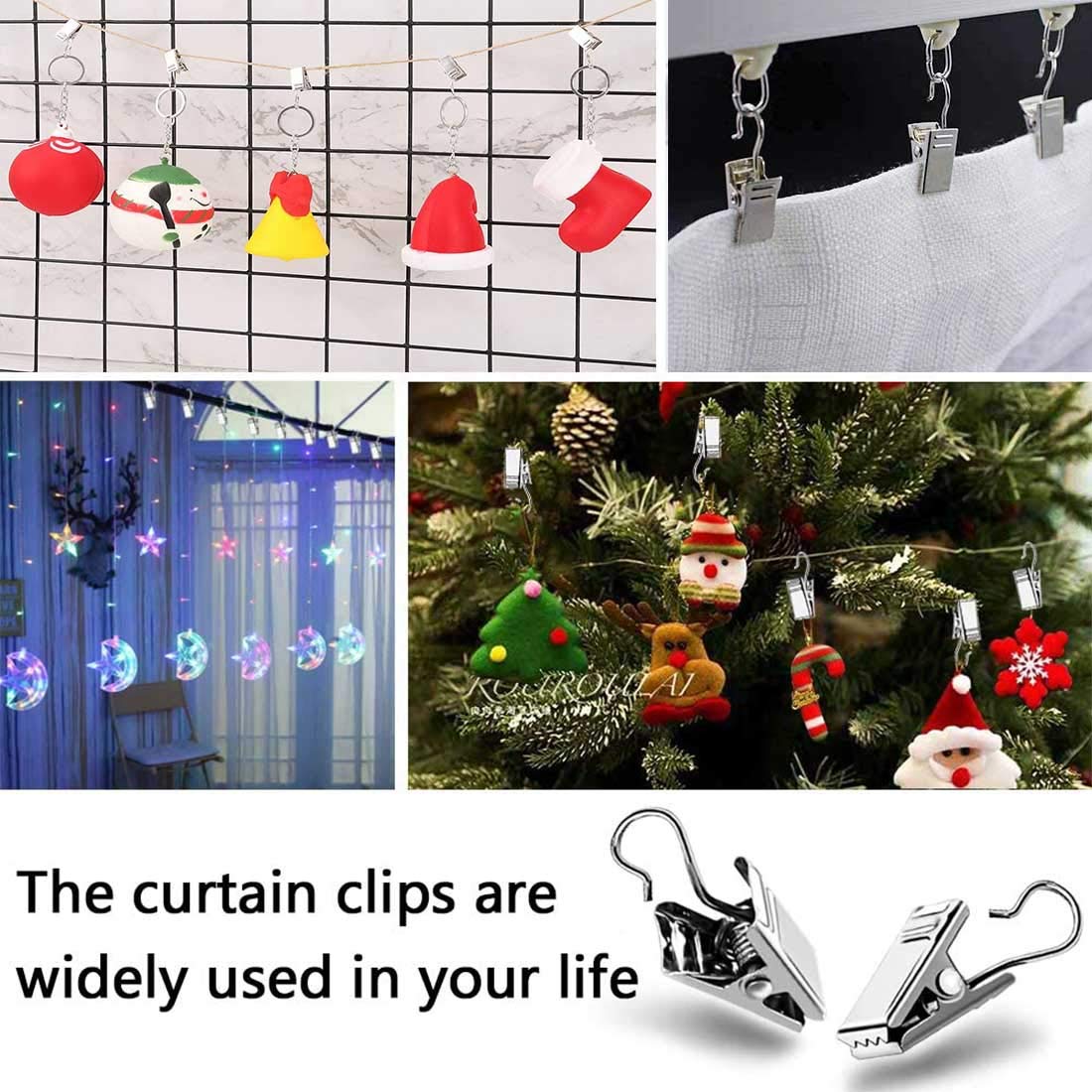 100 Pack Silver Metal Hook Clips - Heavy Duty Curtain Hanging Clips for Drapes, Photos, Home Decor & Craft Display | Perfect for Bedroom, Living Room & Office Window Treatments