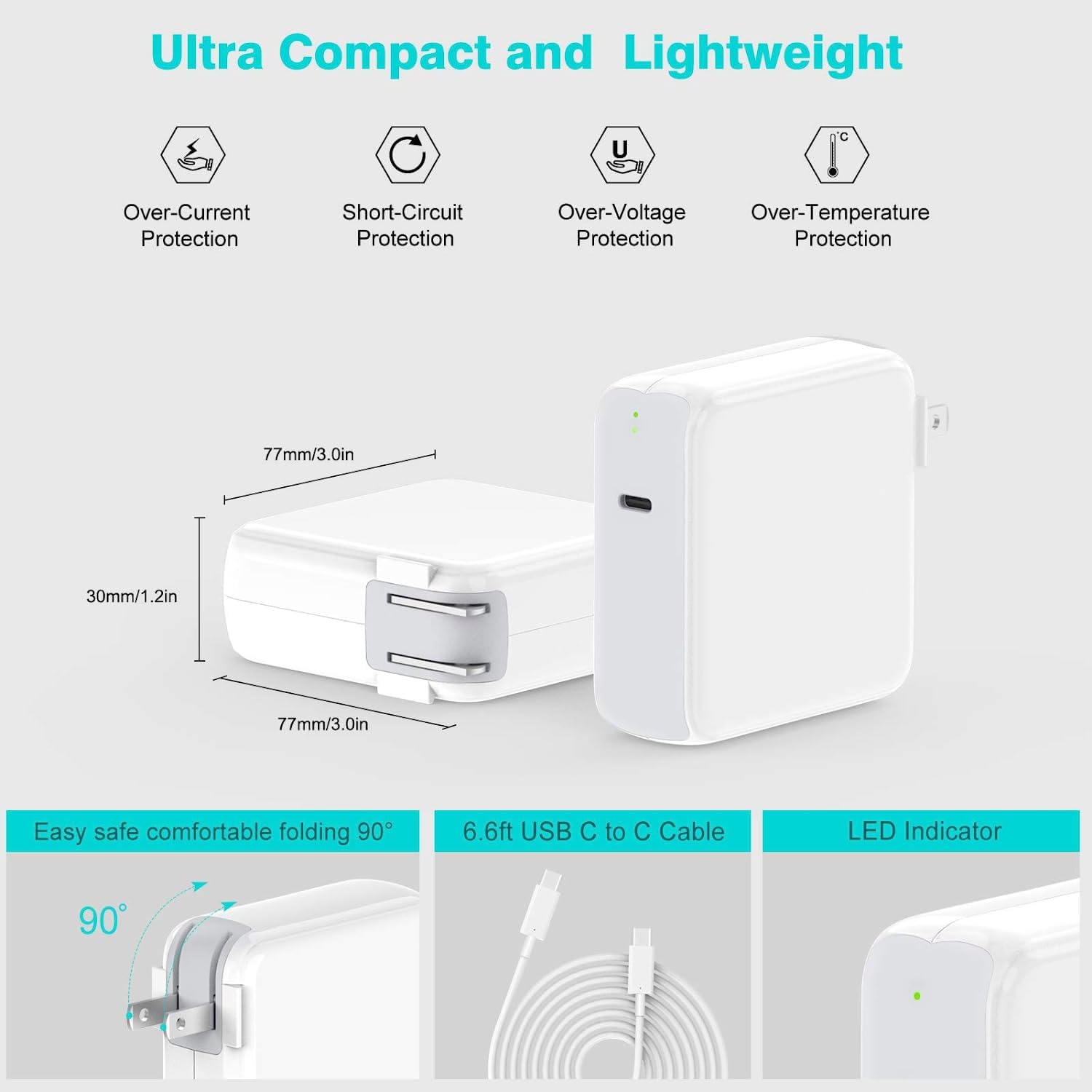 96W USB C Fast Charger for MacBook Pro 16/15/14/13 inch (2021-2025 Models) & M1/M2/M3/M4 MacBook Air - GaN PD 3.0 Power Adapter with 6.6ft 5A Cable - Compatible with iPad Pro/Air & USB-C Laptops | Fast Charging for Work, Travel & Home Office