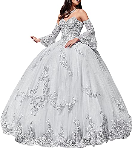Elegant Ball Gown Lace Quinceañera Dress for Women | Sweetheart Neckline Long Sleeve Prom Dress with Beaded Applique | Perfect for Quinceañeras, Proms, Weddings & Formal Parties