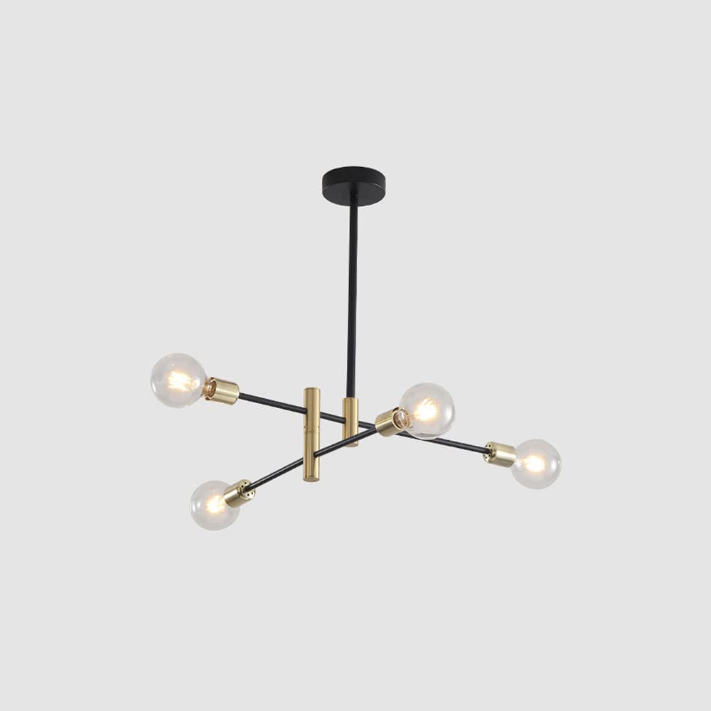 Modern 4-Light Rotating Arm Chandelier - Black & Gold Mid-Century Ceiling Light Fixture | Semi-Flush Mount Pendant Lighting for Bedroom, Foyer & Dining Room