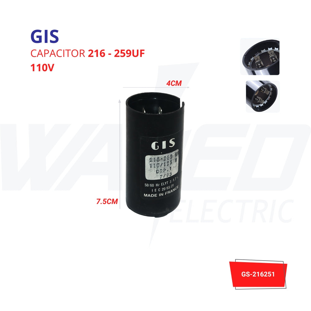 High-Quality 216–259 UF 110V Capacitor for HVAC, Motors & Appliances | Reliable GIS Component for Industrial & Home Use