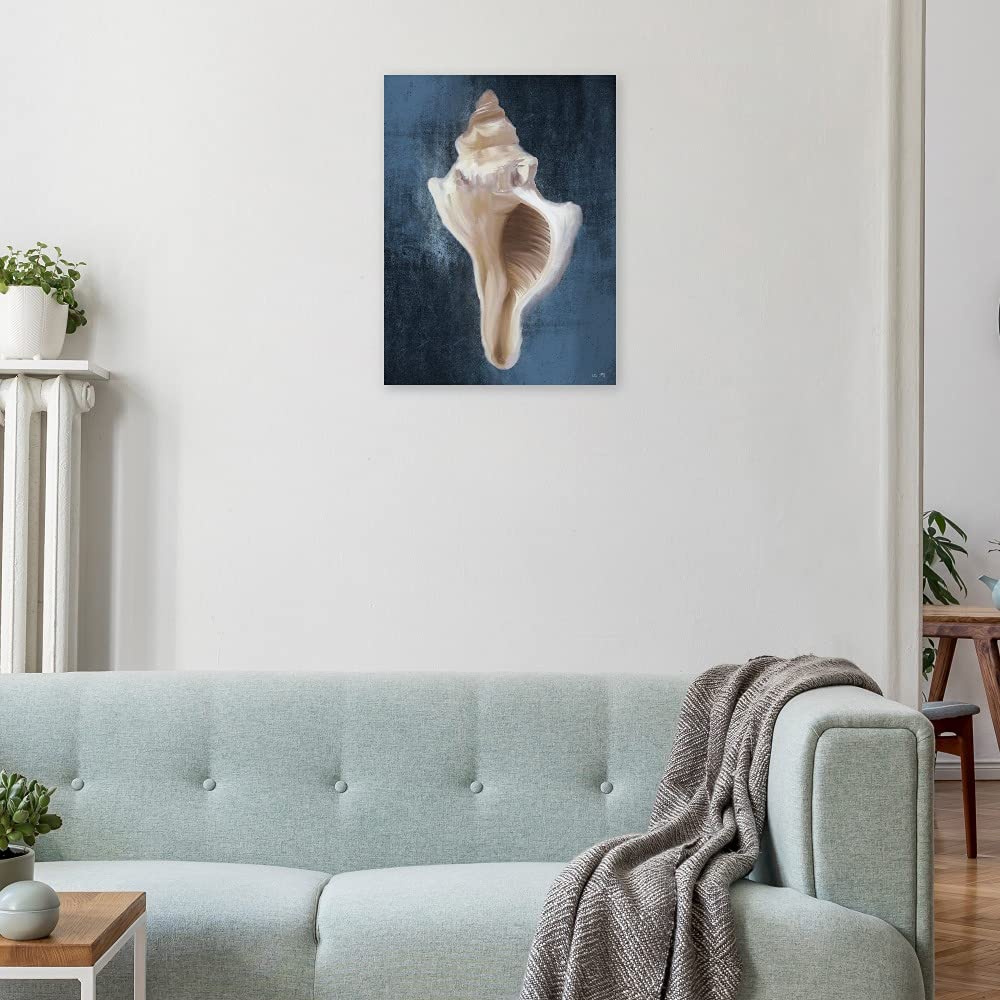 Fine Art Canvas Conch Shell Blues II Wall Decor - 21x28 Inches - Ready to Hang Coastal Beach Painting for Living Room, Bedroom, Office - Perfect for Beach House, Nautical Theme & Home Decor