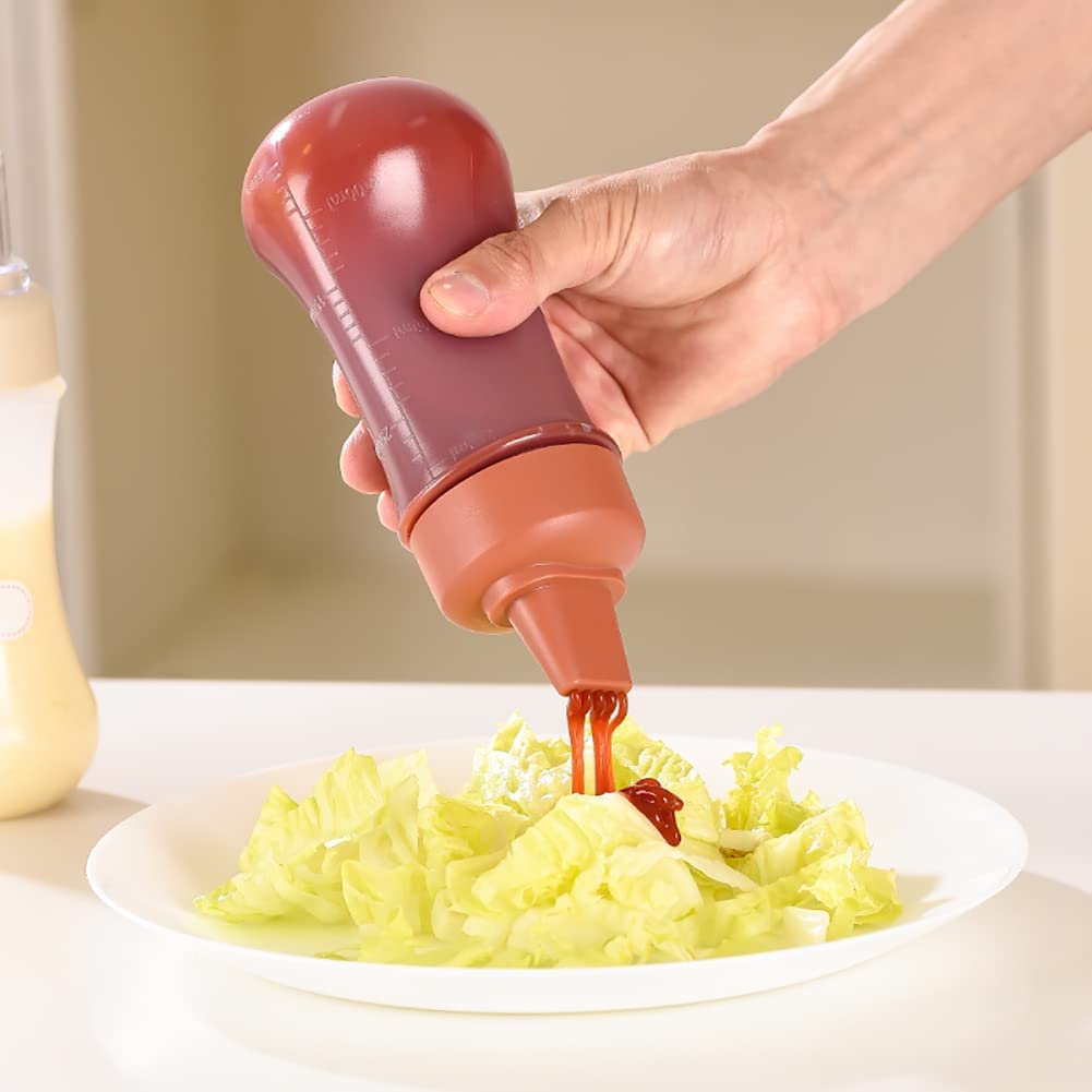 Ramkuwar 3-Piece BPA-Free Squeeze Bottles with Measurement Marks - Perfect for Ketchup, BBQ Sauce, Syrup, Condiments & Paint - Ideal for Home Kitchen, Restaurants & DIY Projects