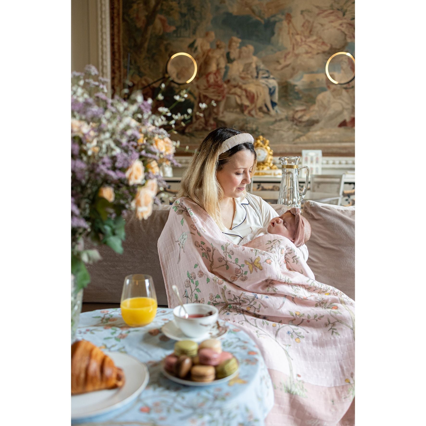 Atelier Choux Muslin Baby Swaddle Blanket - Soft Organic Cotton in Bloom Pink - Perfect for Newborns, Infants & Nursery Decor
